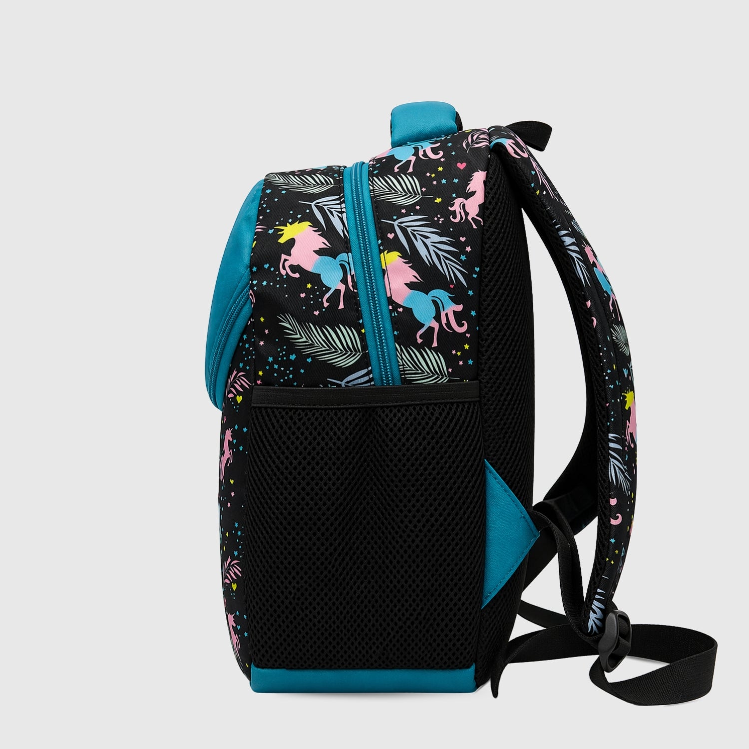 Packster SMALL-FLICKA Aqua  Black 9L Toddler Backpack | Knit Twill Polyester | Water-Resistant Kids School Bag | Padded Back | Bottle Holder | Adjustable Straps | School Bag for kids 2–5 Years