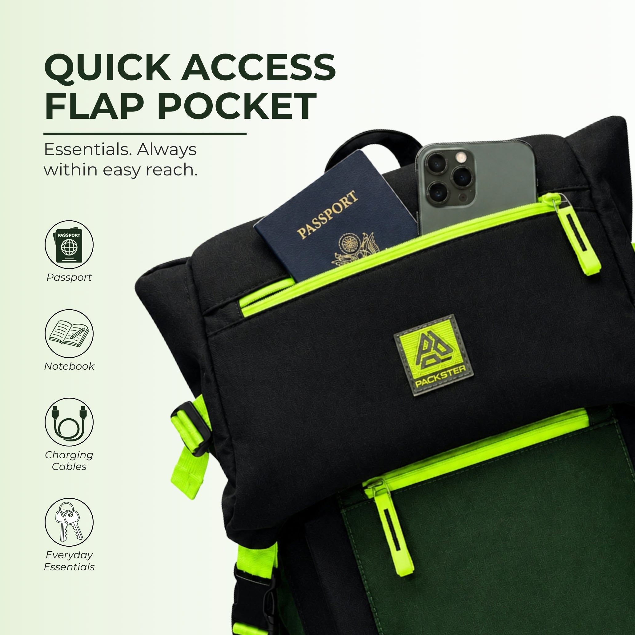  Black/Green Travel Backpack 