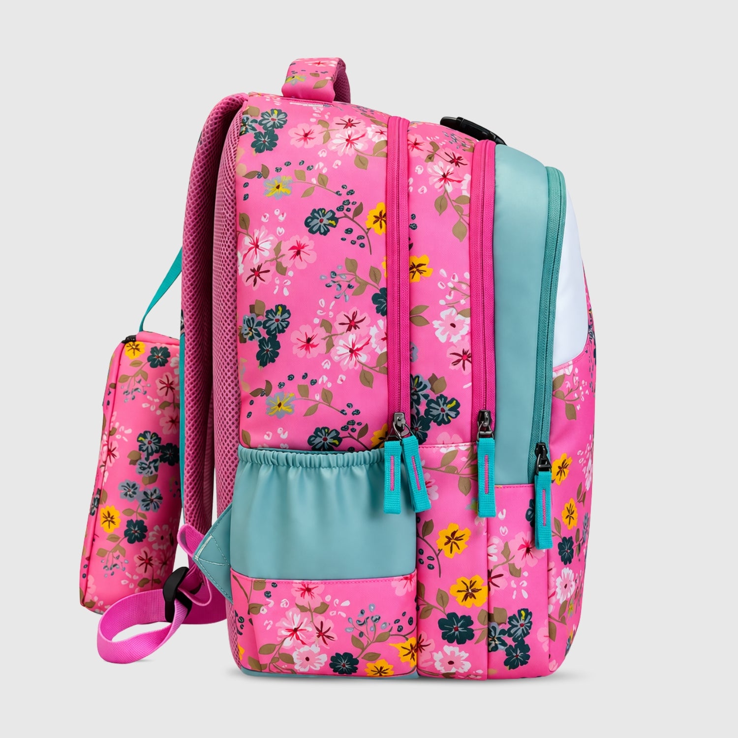 Packster Pancy Kids School Backpack | 24L  School Bags For Girls with Stationery Pouch | Lightweight | Water-Resistant | Pink Floral Design