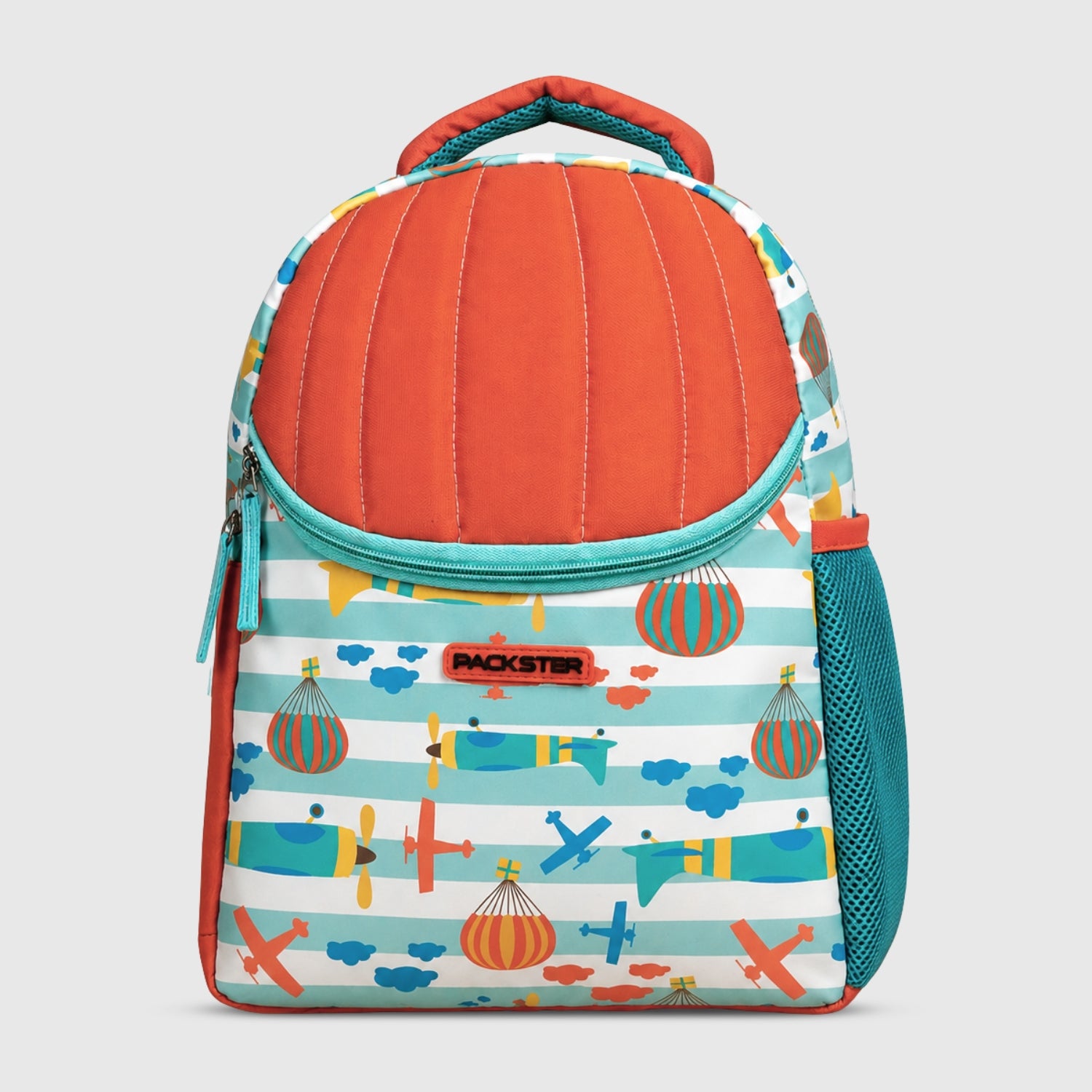 Packster SMALL TEAL PARACHUTE 9L Toddler Backpack | Parachute Print Kids School Bag | Water-Resistant | Padded Back | Front Utility Pocket | Bottle Holder | School bag for kids 2-5 Years