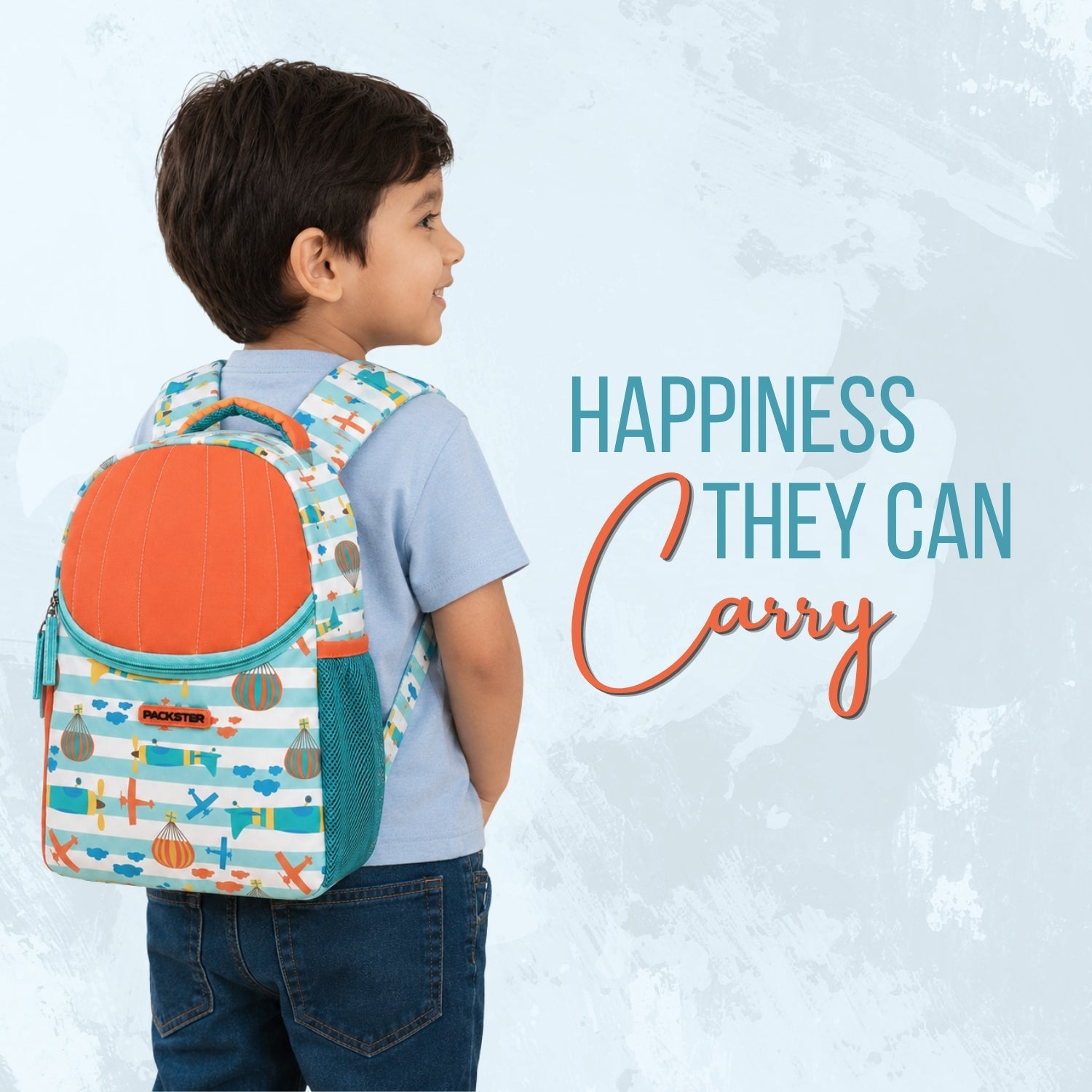Packster SMALL TEAL PARACHUTE 9L Toddler Backpack | Parachute Print Kids School Bag | Water-Resistant | Padded Back | Front Utility Pocket | Bottle Holder | School bag for kids 2-5 Years