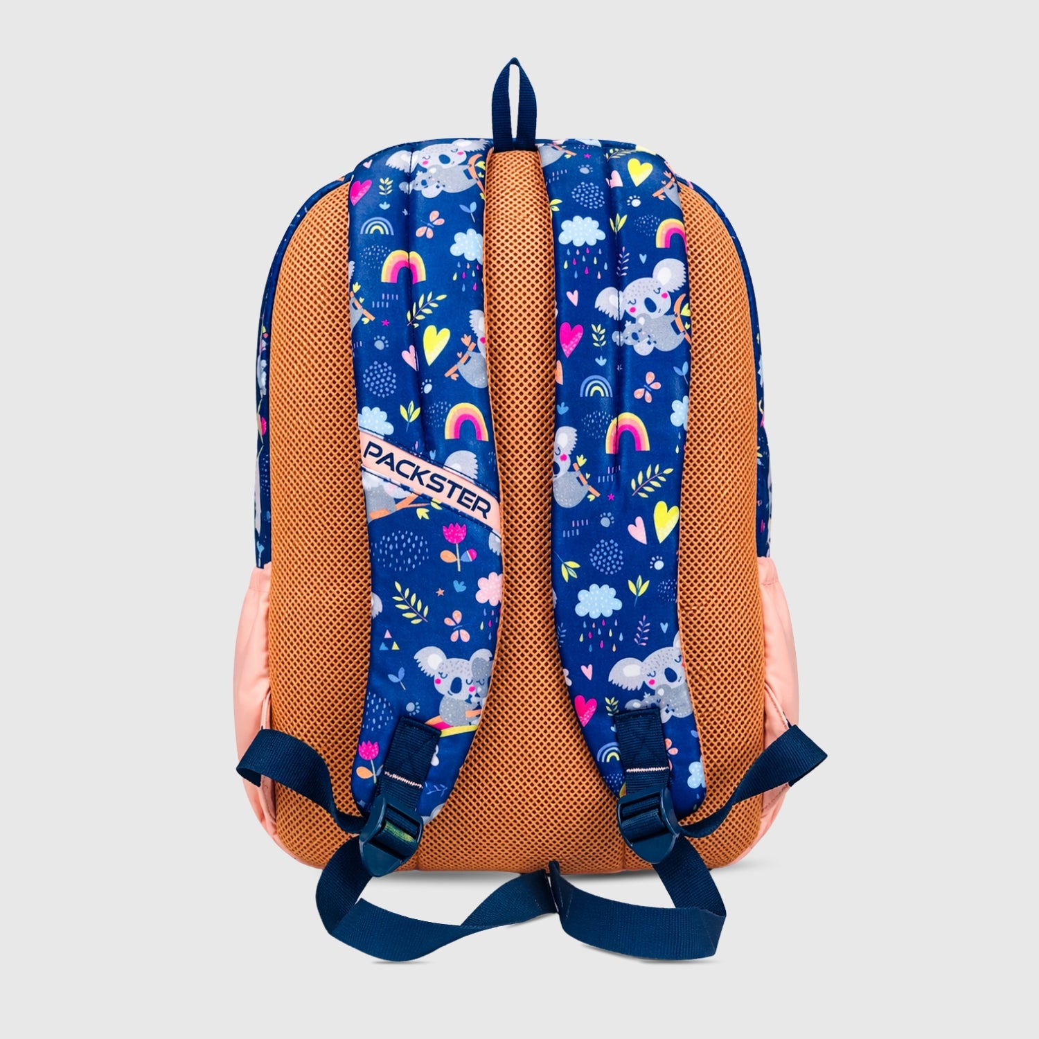 Packster BTS Raw Rainbow 30L Kids School Backpack for Girls 8–10 Years | Light Navy Koala Print School Bag with Triple Compartment, Bottle Pockets & Stationery Pouch