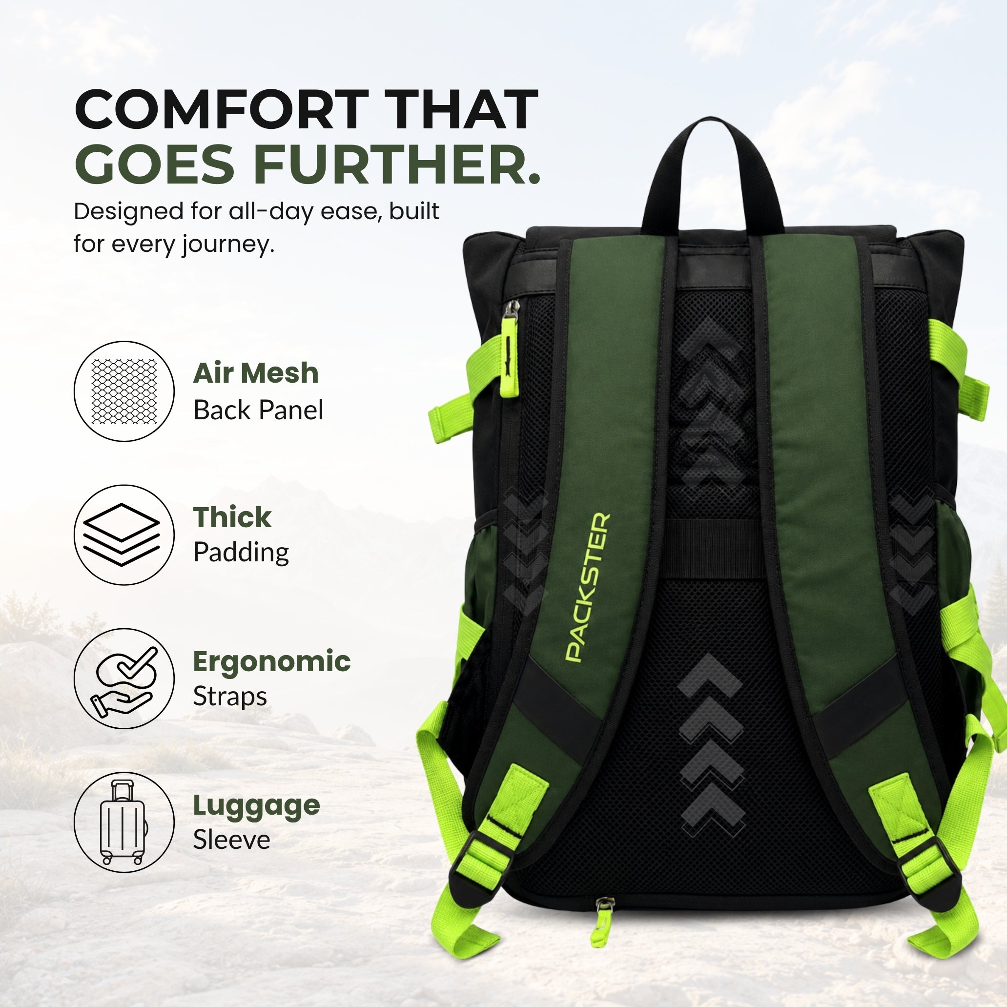  Black/Green Travel Backpack 