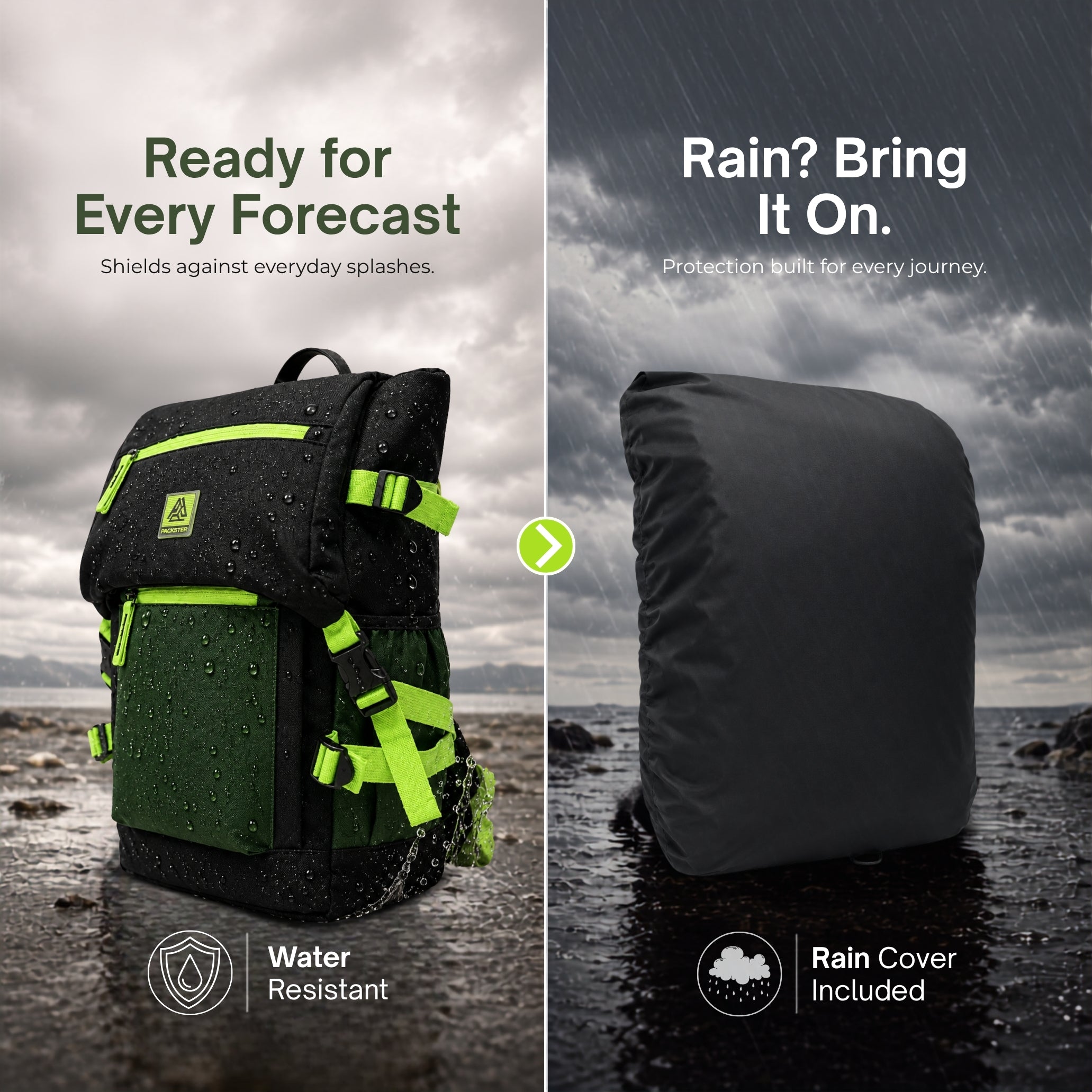  Black/Green Travel Backpack 