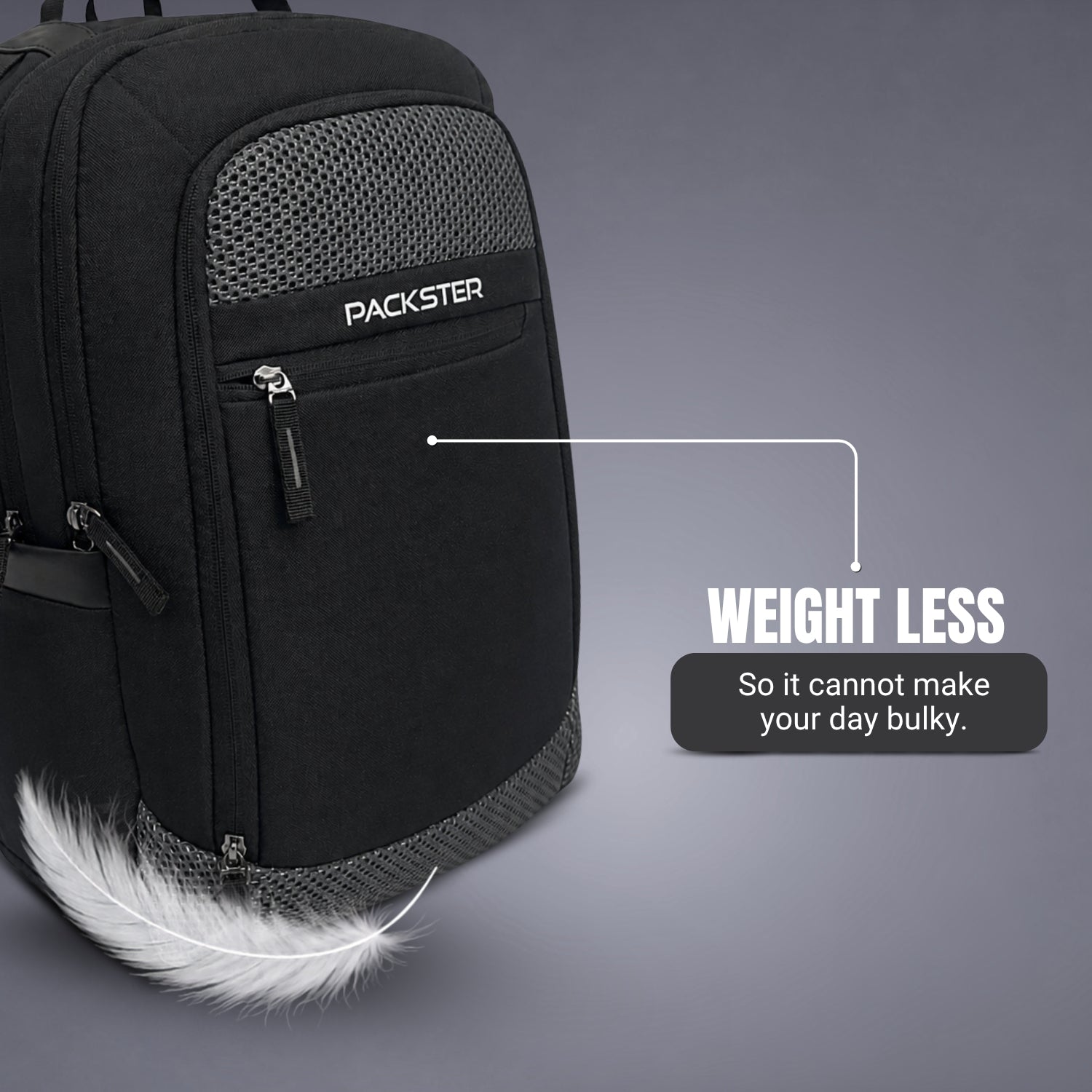 Packster Dive 24L Mesh Black Laptop Backpack for Men & Women | Water-Resistant Office & Travel Backpack with 15.6 Inch Laptop Compartment, Trolley Sleeve & 3 Compartments