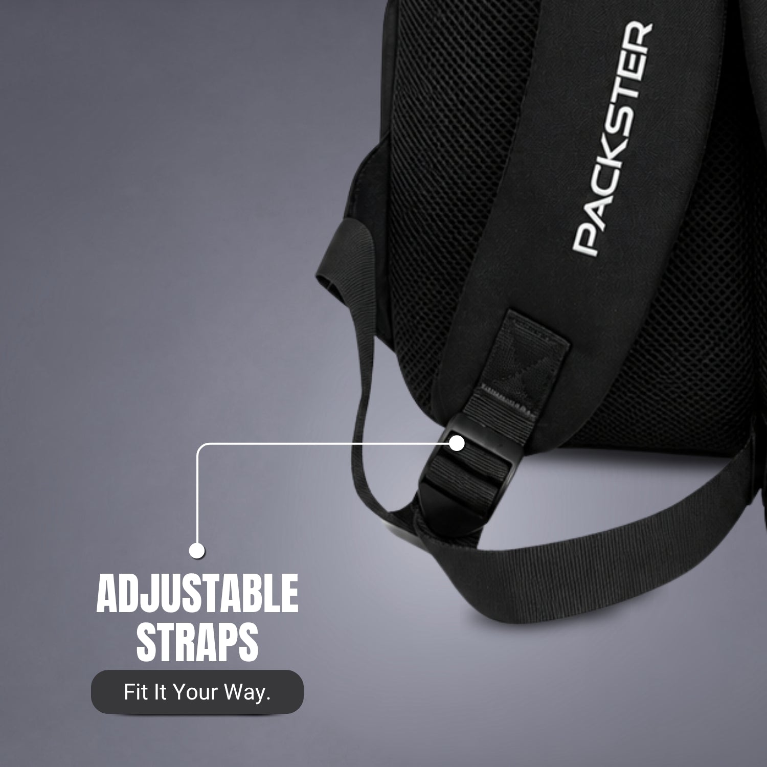 Packster Dive 24L Mesh Black Laptop Backpack for Men & Women | Water-Resistant Office & Travel Backpack with 15.6 Inch Laptop Compartment, Trolley Sleeve & 3 Compartments