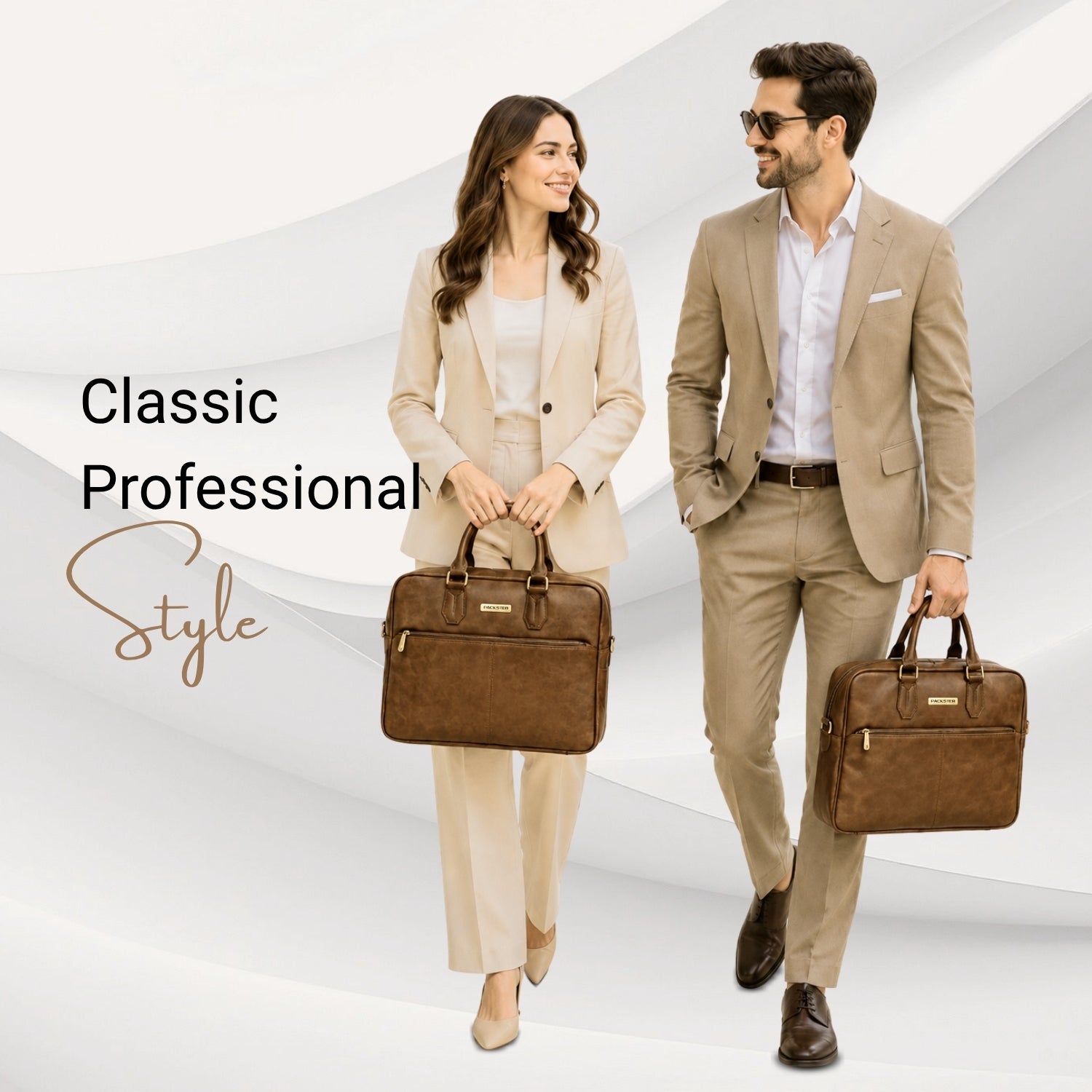 Packster Brown Laptop Messenger Bag for Men | Premium Vegan Leather Office Bag with 15.6 Inch Laptop Compartment, Trolley Sleeve & Organizer