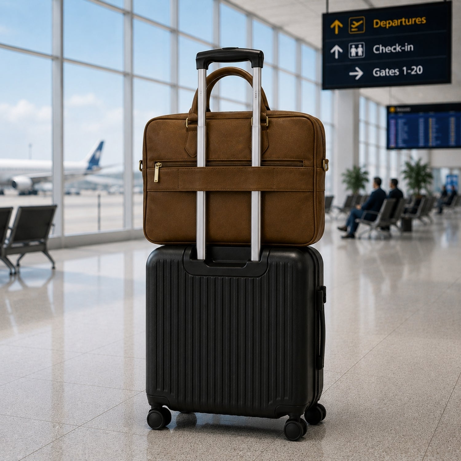 Packster Brown Laptop Messenger Bag for Men | Premium Vegan Leather Office Bag with 15.6 Inch Laptop Compartment, Trolley Sleeve & Organizer