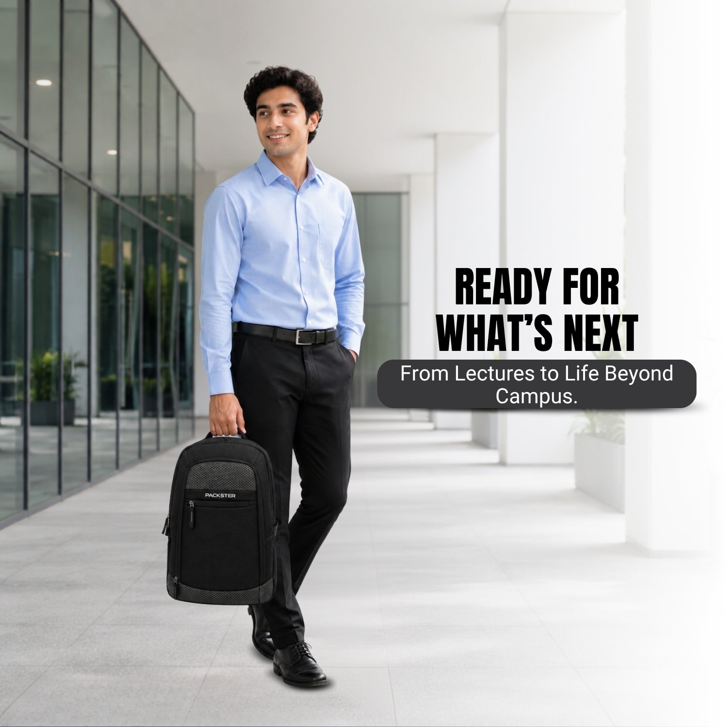 Packster Dive 24L Mesh Black Laptop Backpack for Men & Women | Water-Resistant Office & Travel Backpack with 15.6 Inch Laptop Compartment, Trolley Sleeve & 3 Compartments