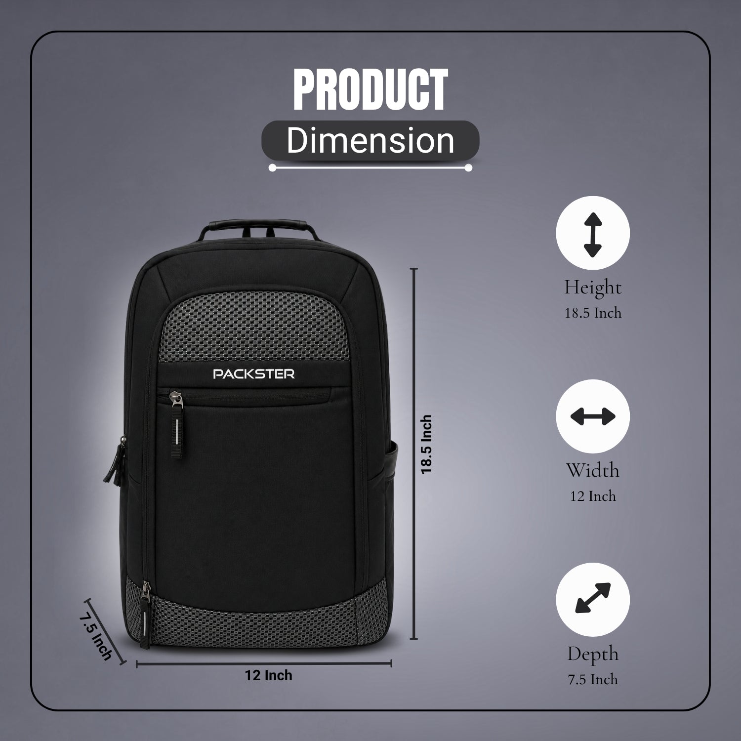 Packster Dive 24L Mesh Black Laptop Backpack for Men & Women | Water-Resistant Office & Travel Backpack with 15.6 Inch Laptop Compartment, Trolley Sleeve & 3 Compartments
