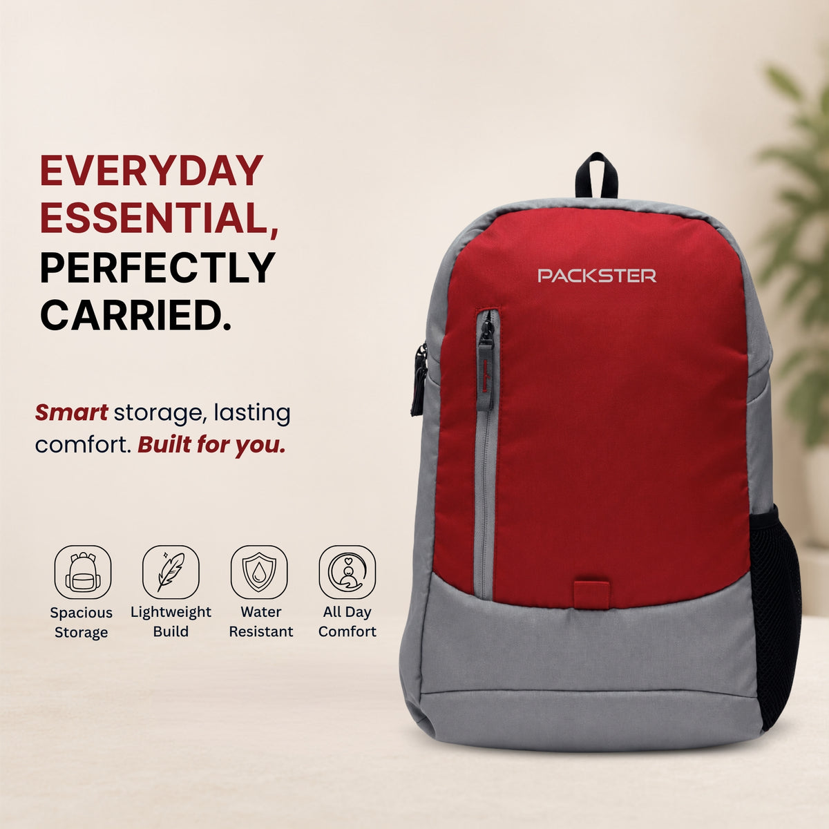 Grey Red Casual Backpack for Men and Women