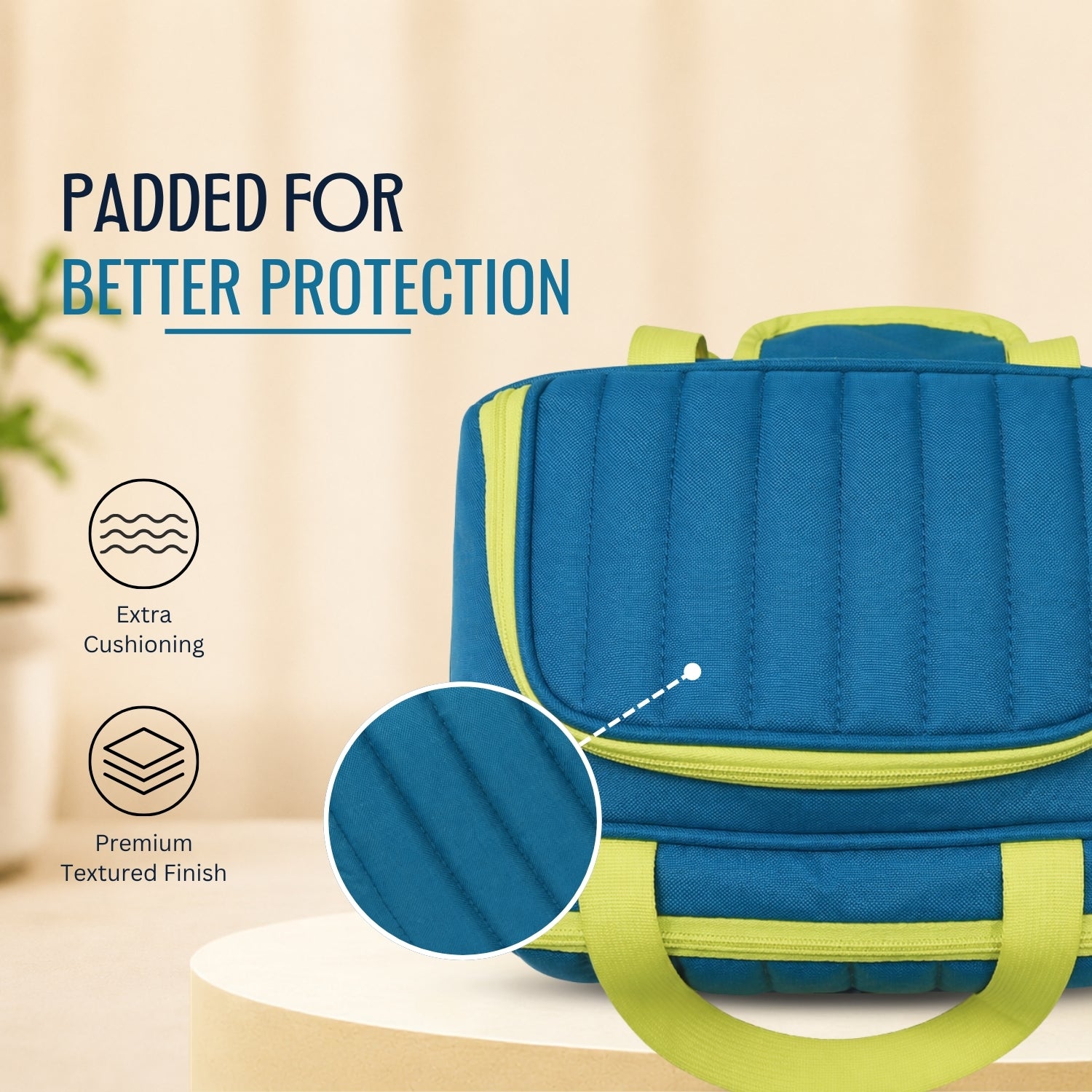 Packster Quilted 8L Teal Lunch Bag for Men & Women | Water-Resistant Lunch Bag with Front Utility Pocket, Quilted Design, Dual Zip & Padded Carry Handle