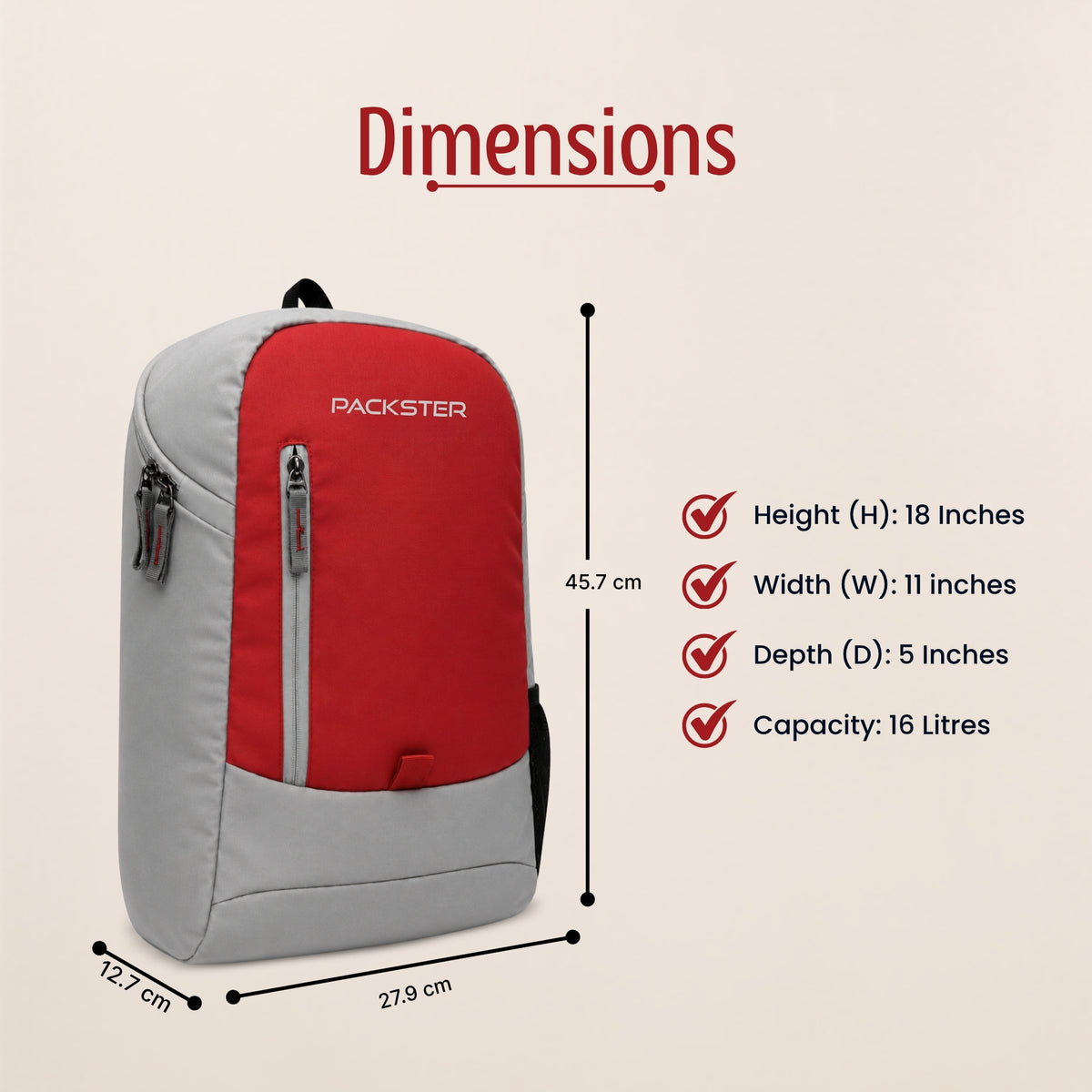 Grey Red Casual Backpack for Men and Women