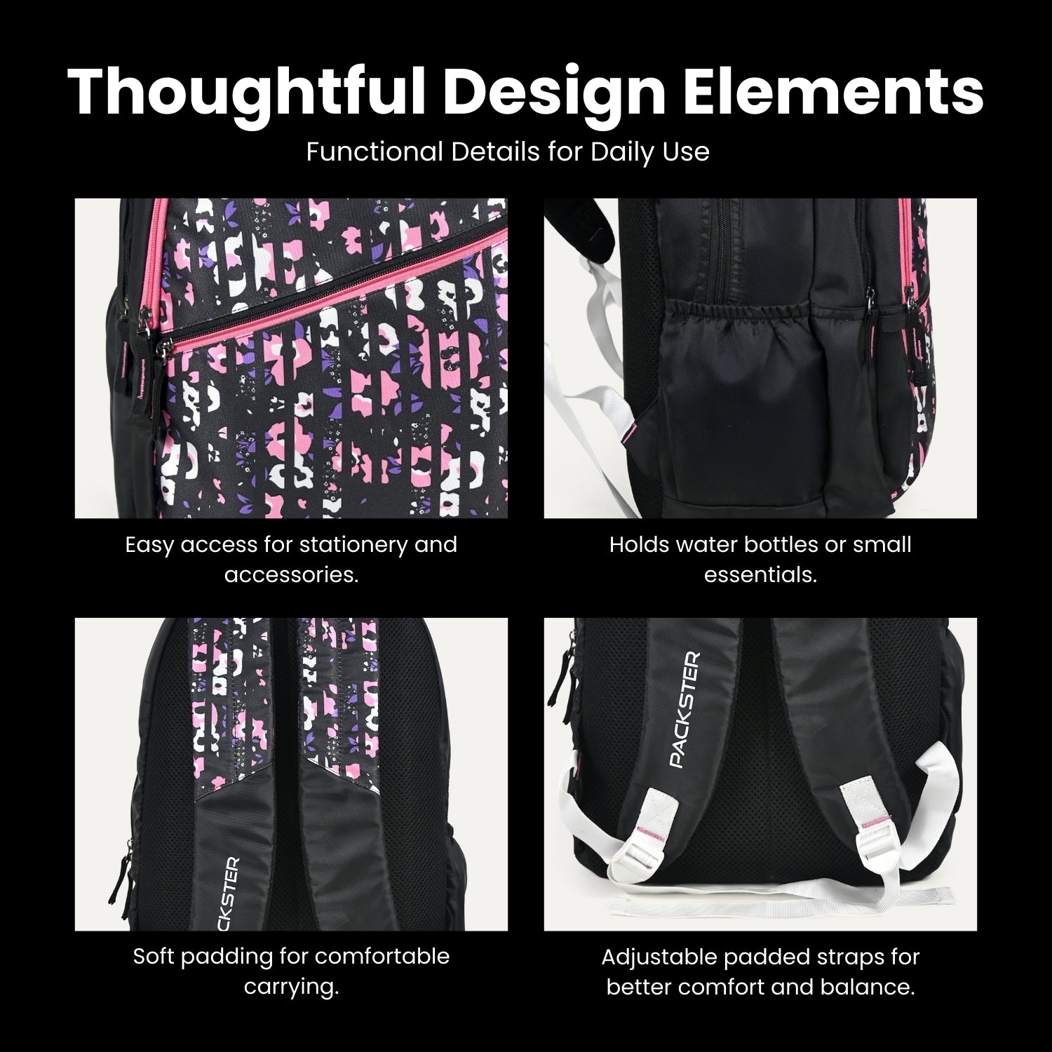 Packster Twilight Black 30L Backpack | Water-Resistant School Laptop Bag | Smart Storage | Kids & Teens