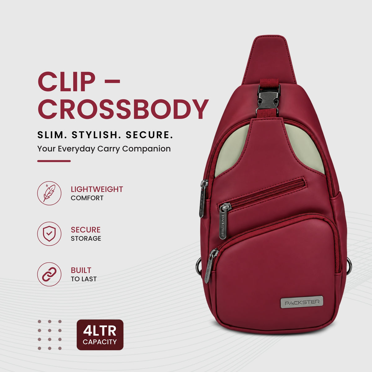 Packster CLIP 4L Maroon Crossbody Sling Bag for Men & Women