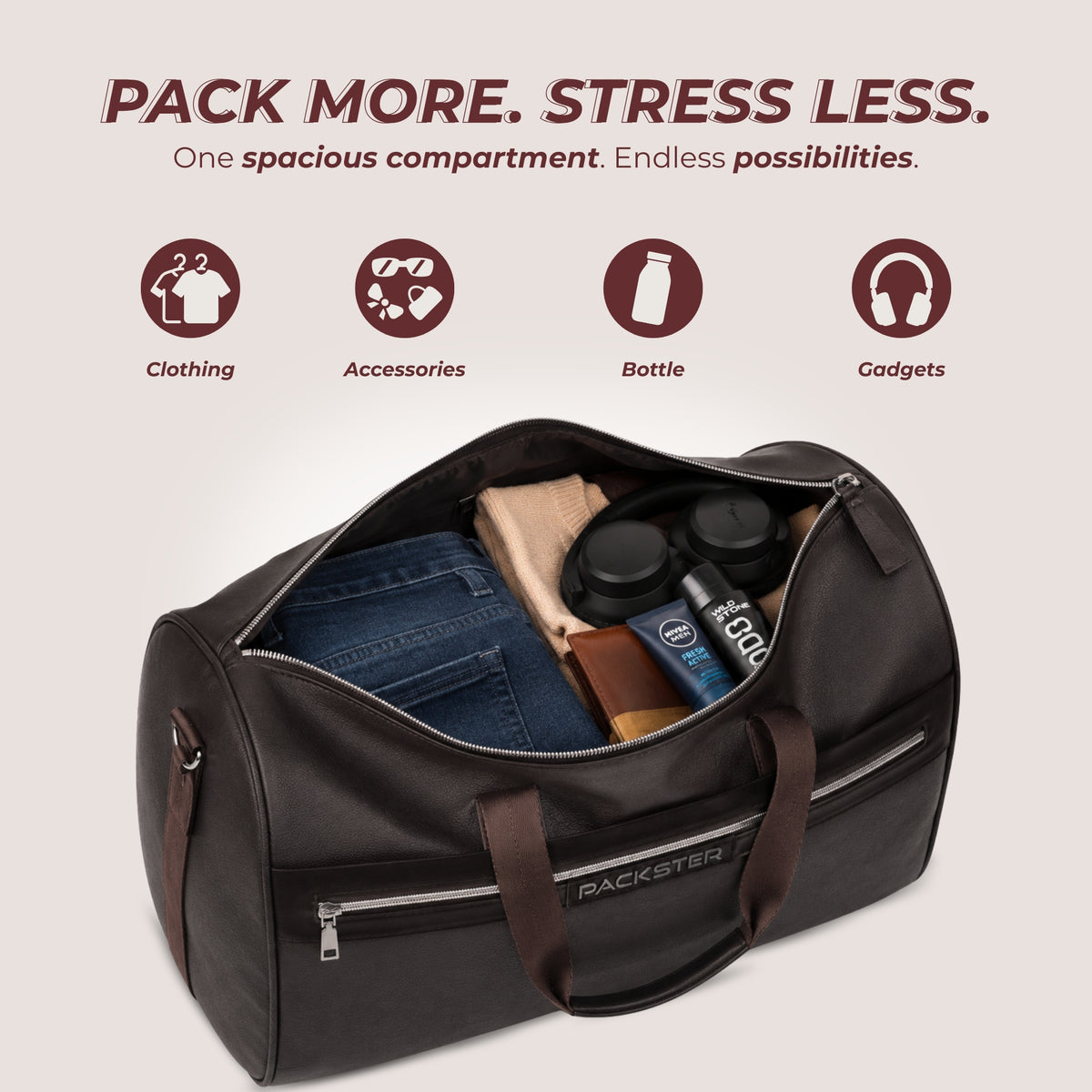 Brown Travel Duffle Bag for Men &amp; Women