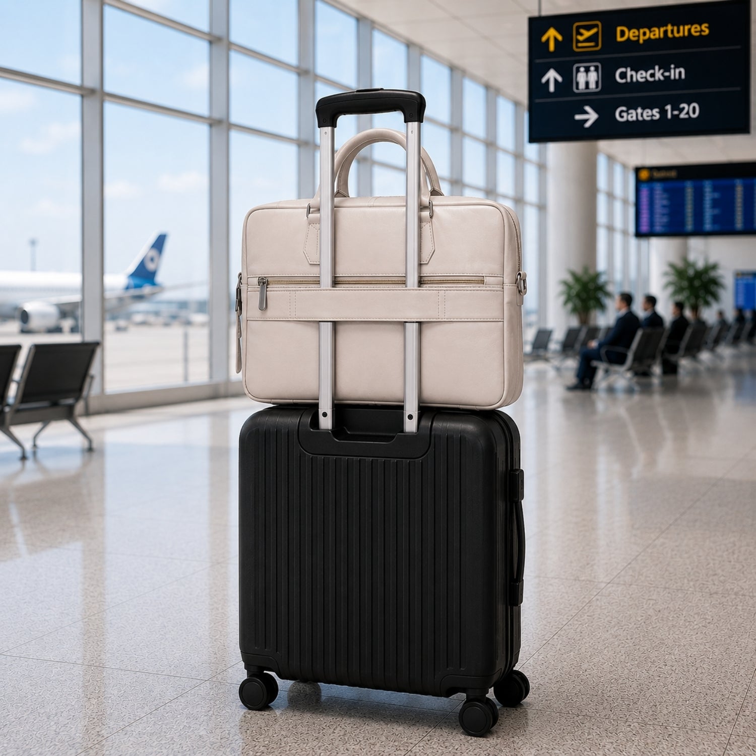 Packster White Laptop Messenger Bag for Men | Ecru Off-White Vegan Leather Office Bag with 15.6 Inch Laptop Compartment, Trolley Sleeve & Organizer