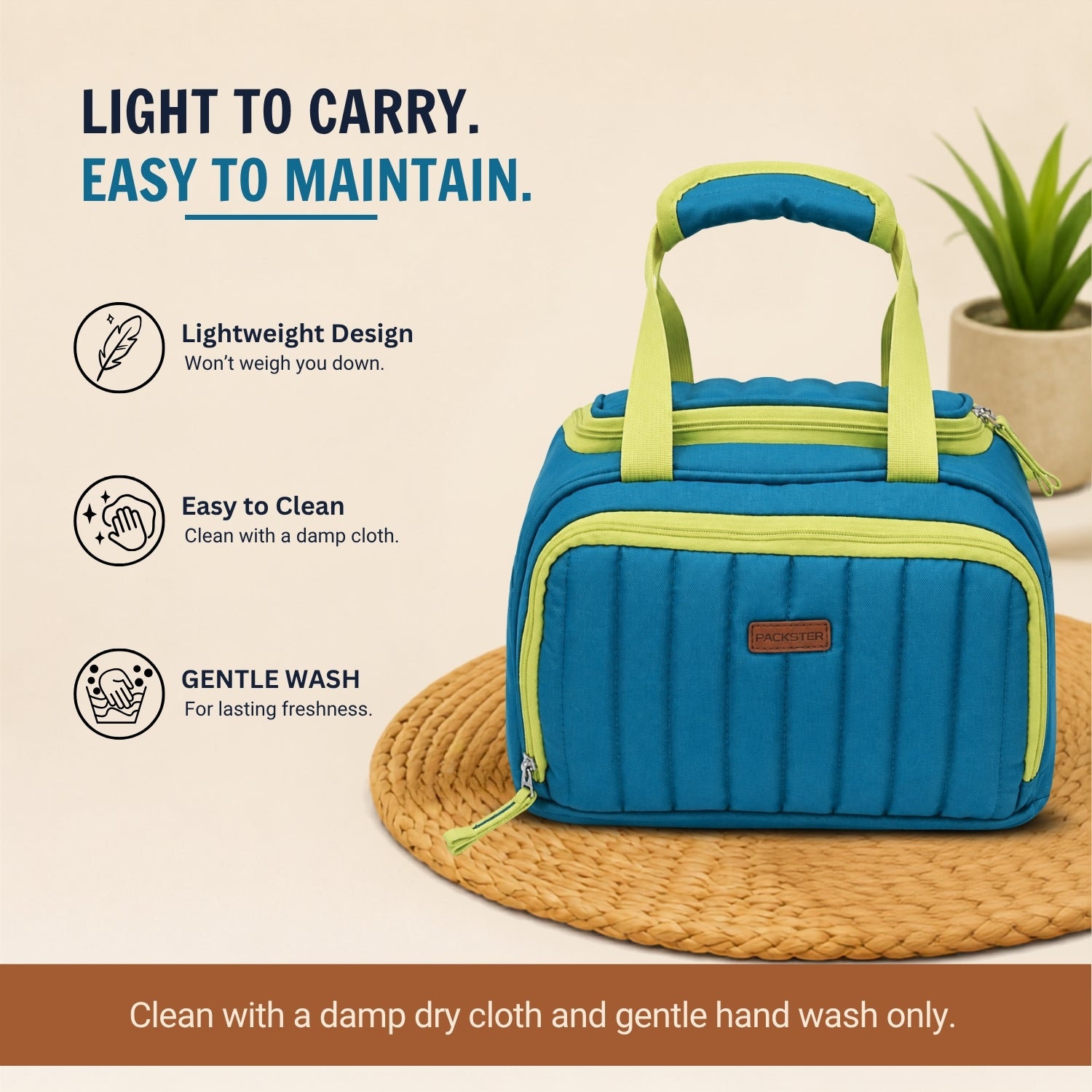 Packster Quilted 8L Teal Lunch Bag for Men & Women | Water-Resistant Lunch Bag with Front Utility Pocket, Quilted Design, Dual Zip & Padded Carry Handle