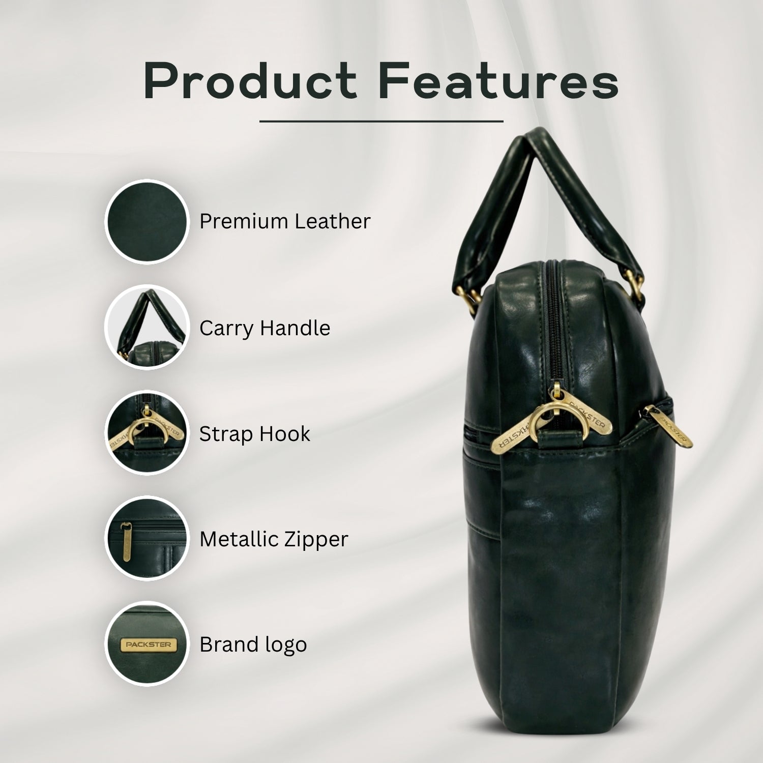 Packster Messenger Bag for Men | Olive Green Vegan Leather Laptop Bag with 15.6 Inch Compartment, Trolley Sleeve & Organizer
