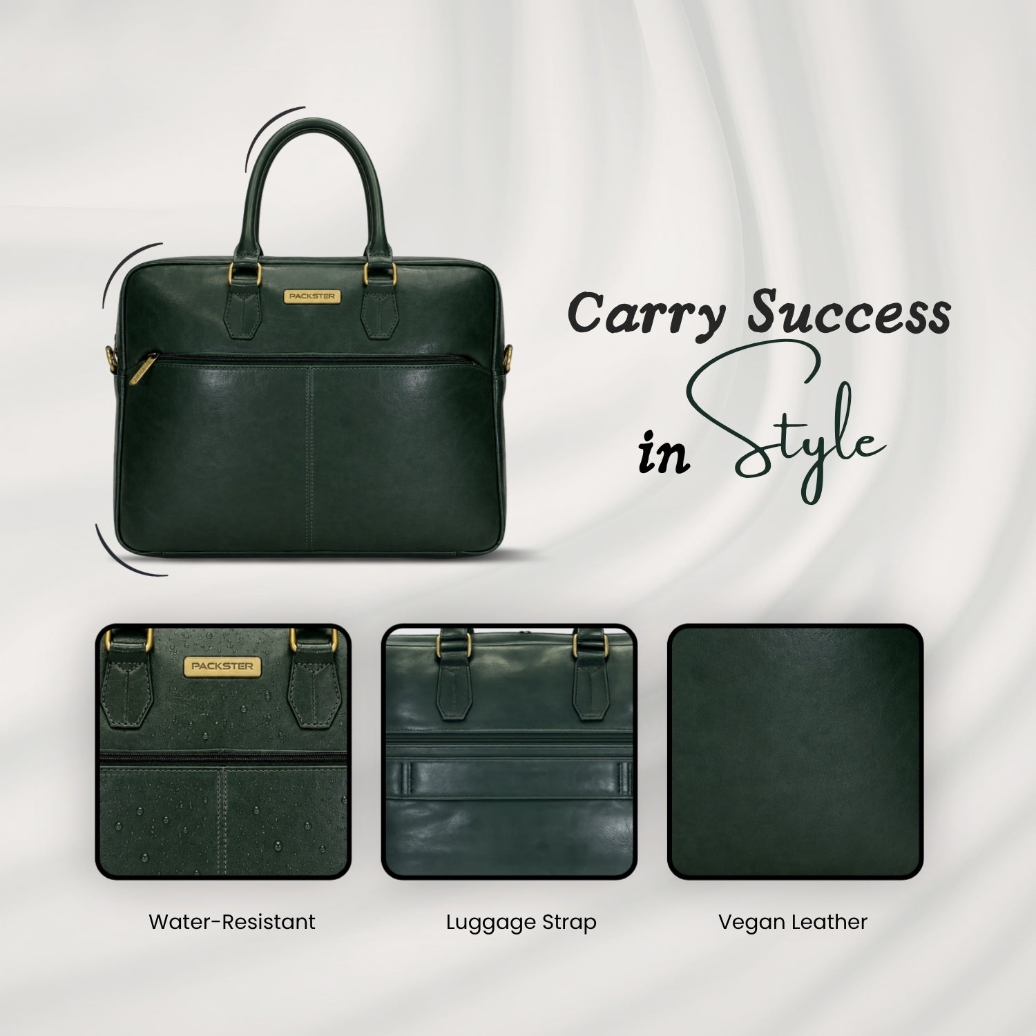 Packster Messenger Bag for Men | Olive Green Vegan Leather Laptop Bag with 15.6 Inch Compartment, Trolley Sleeve & Organizer