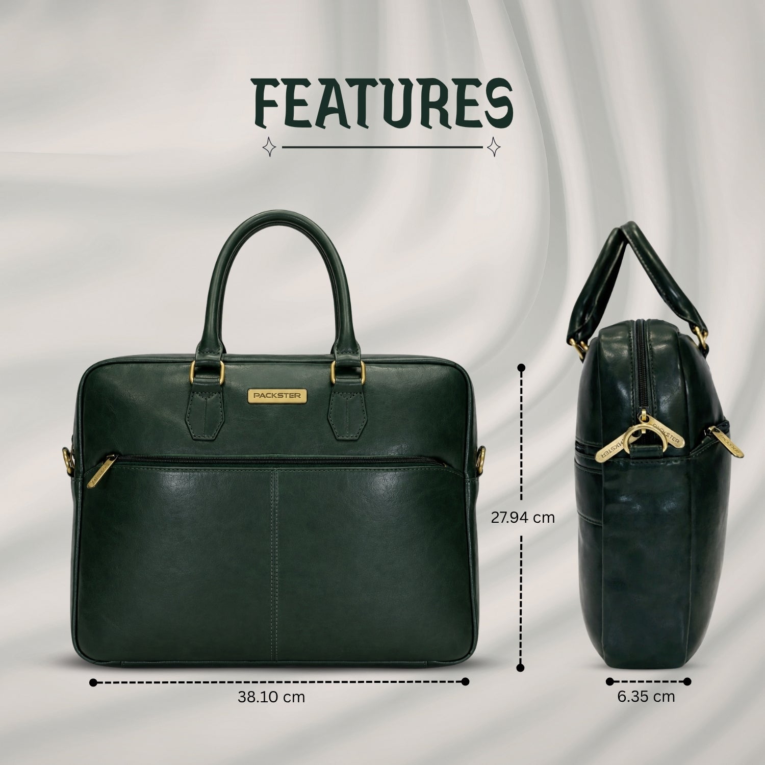 Packster Messenger Bag for Men | Olive Green Vegan Leather Laptop Bag with 15.6 Inch Compartment, Trolley Sleeve & Organizer