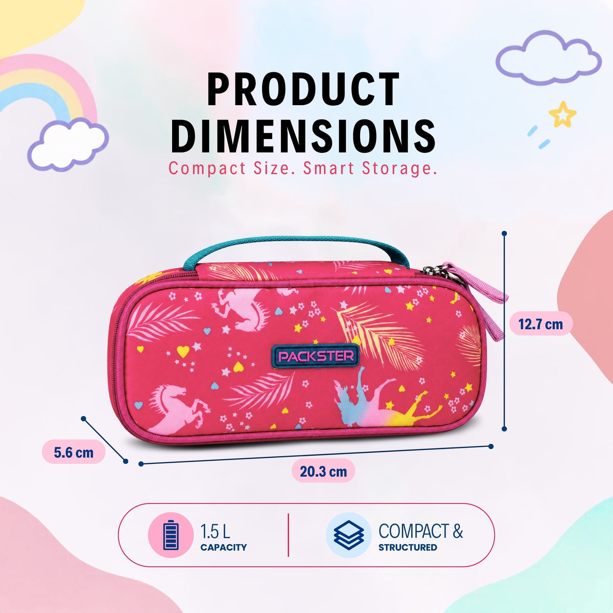 Packster Tiny Trails Dark Pink 1.5L Unicorn Printed Pouch for Girls