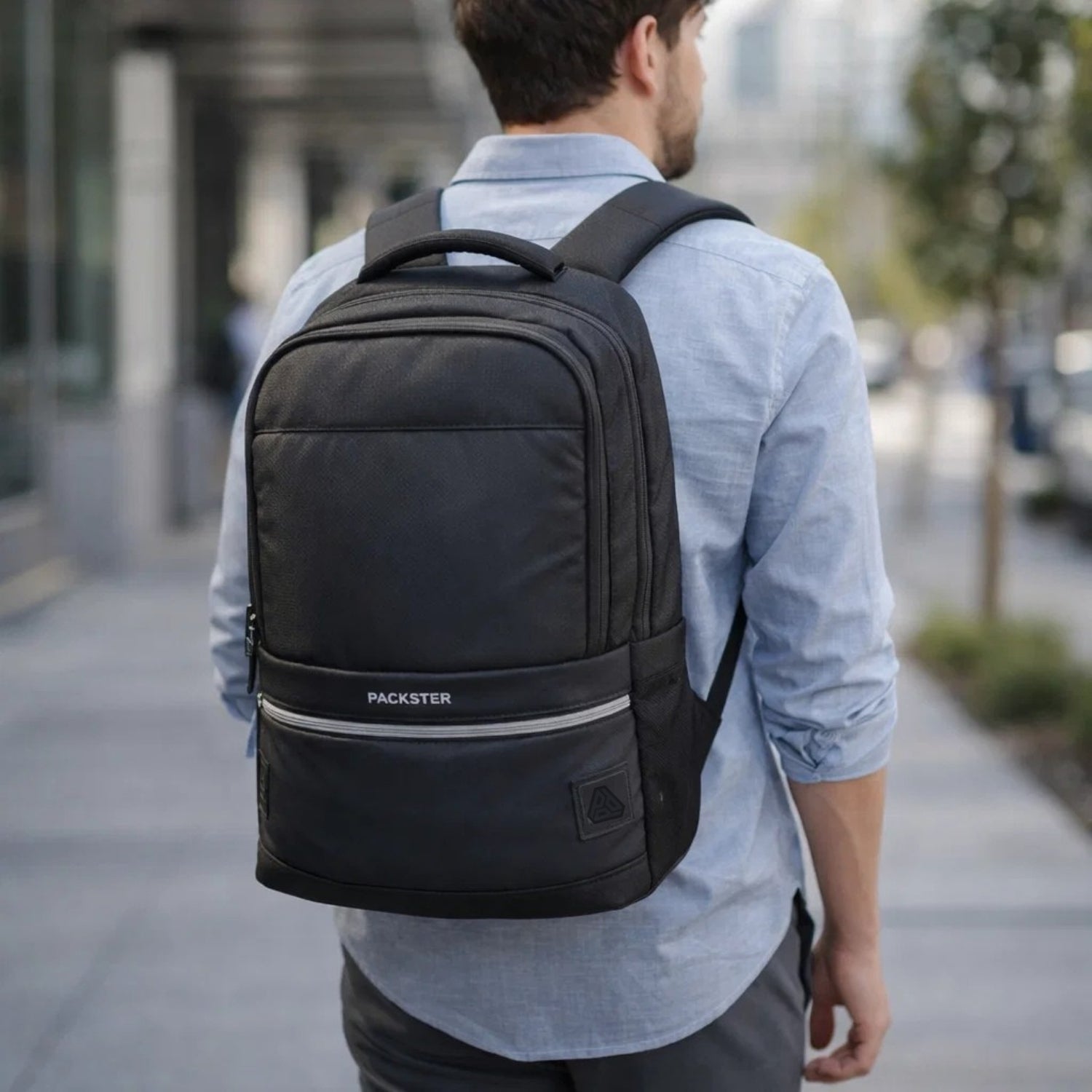 Packster Premium Matt Black Laptop Backpack – Travel, Triple Compartment, Padded Laptop Sleeve, Water-Resistant