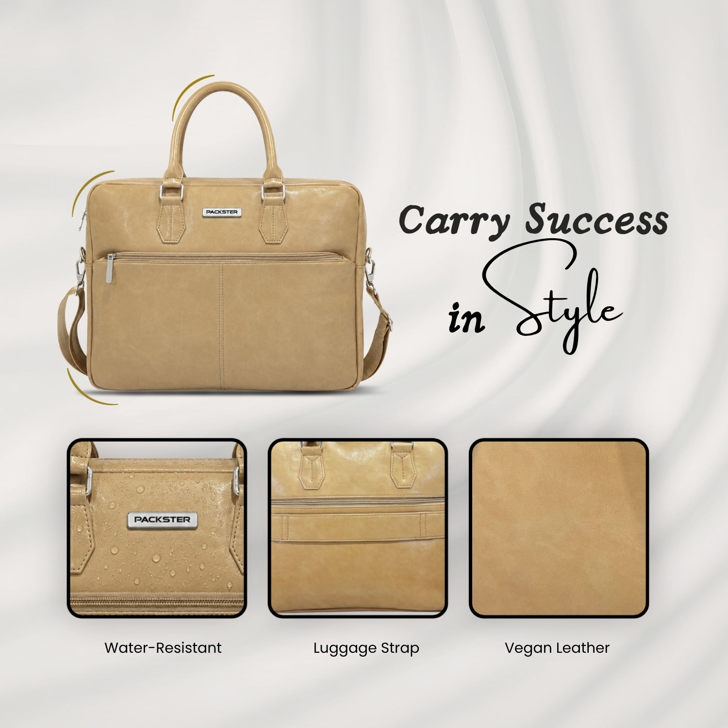 Packster Beige Laptop Messenger Bag for Men | Premium PU Office Bag with 15.6 Inch Laptop Compartment, Trolley Sleeve & Organizer