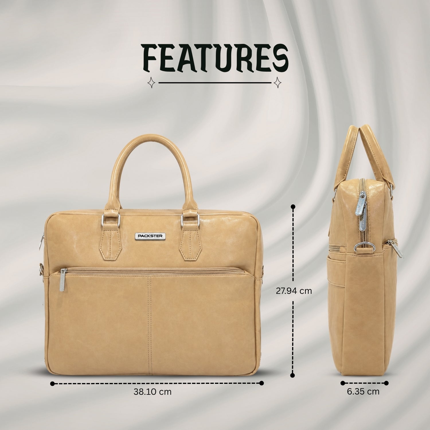 Packster Beige Laptop Messenger Bag for Men | Premium PU Office Bag with 15.6 Inch Laptop Compartment, Trolley Sleeve & Organizer