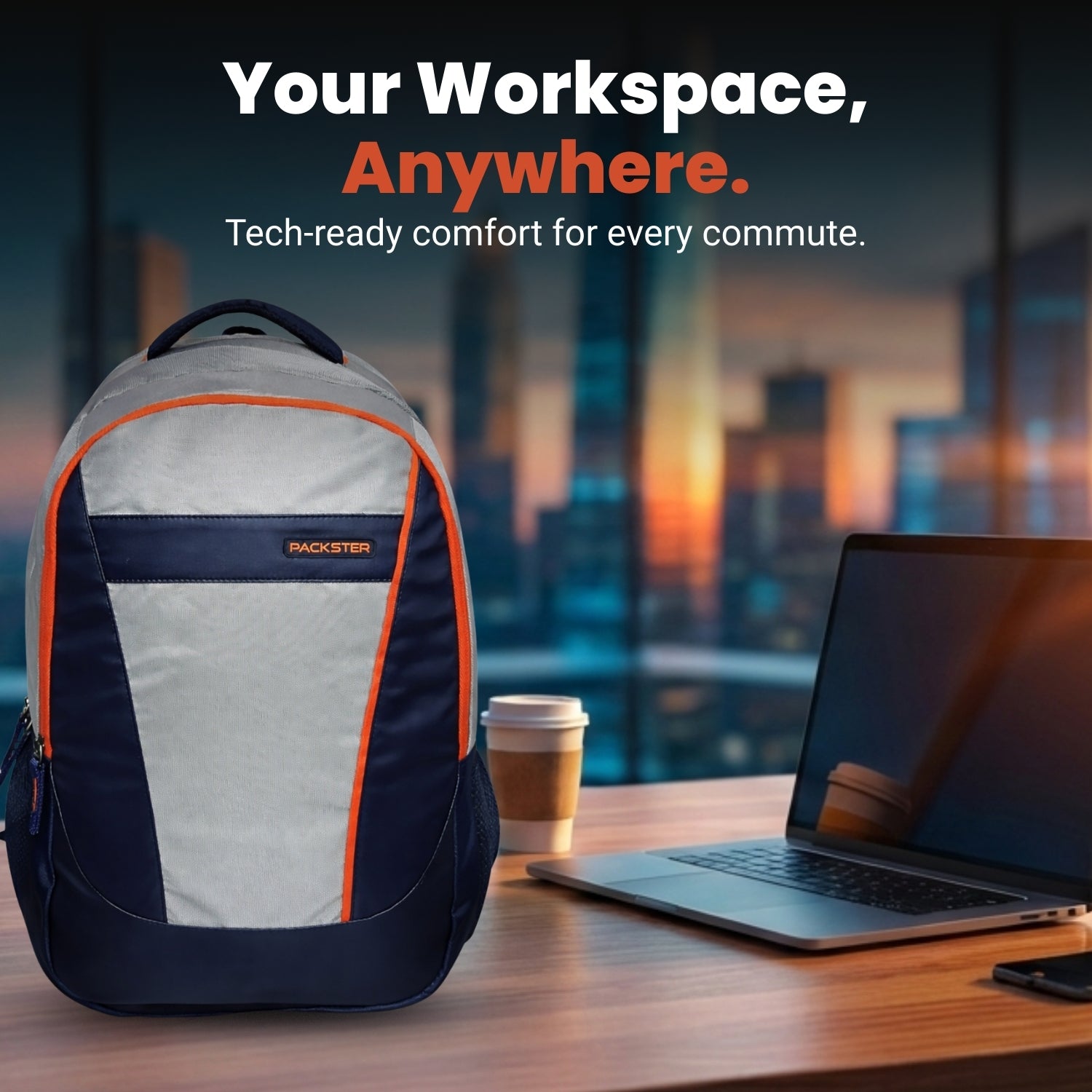 Packster Casual Laptop Backpack 40L | Grey Navy Travel & College Bag