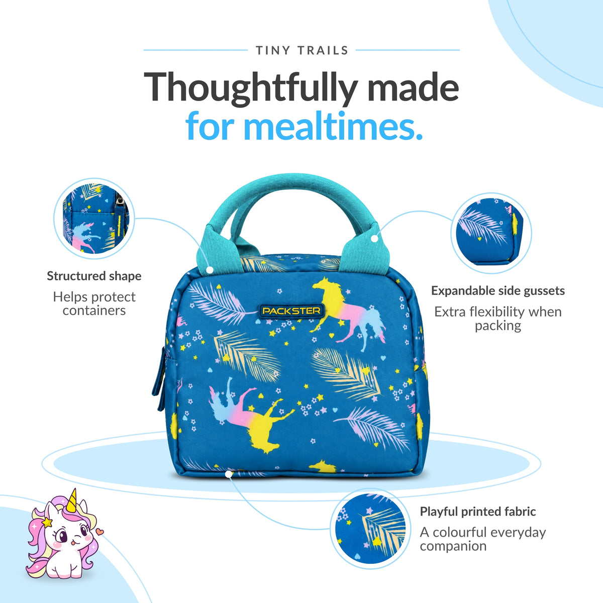 Packster Tiny Trails Teal 4.8L Lunch Bag for Girls
