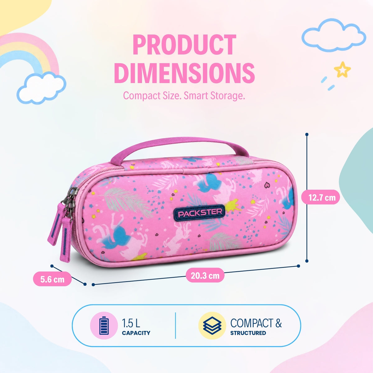 Packster Tiny Trails Pink 1.5L Unicorn Printed Pouch for Girls