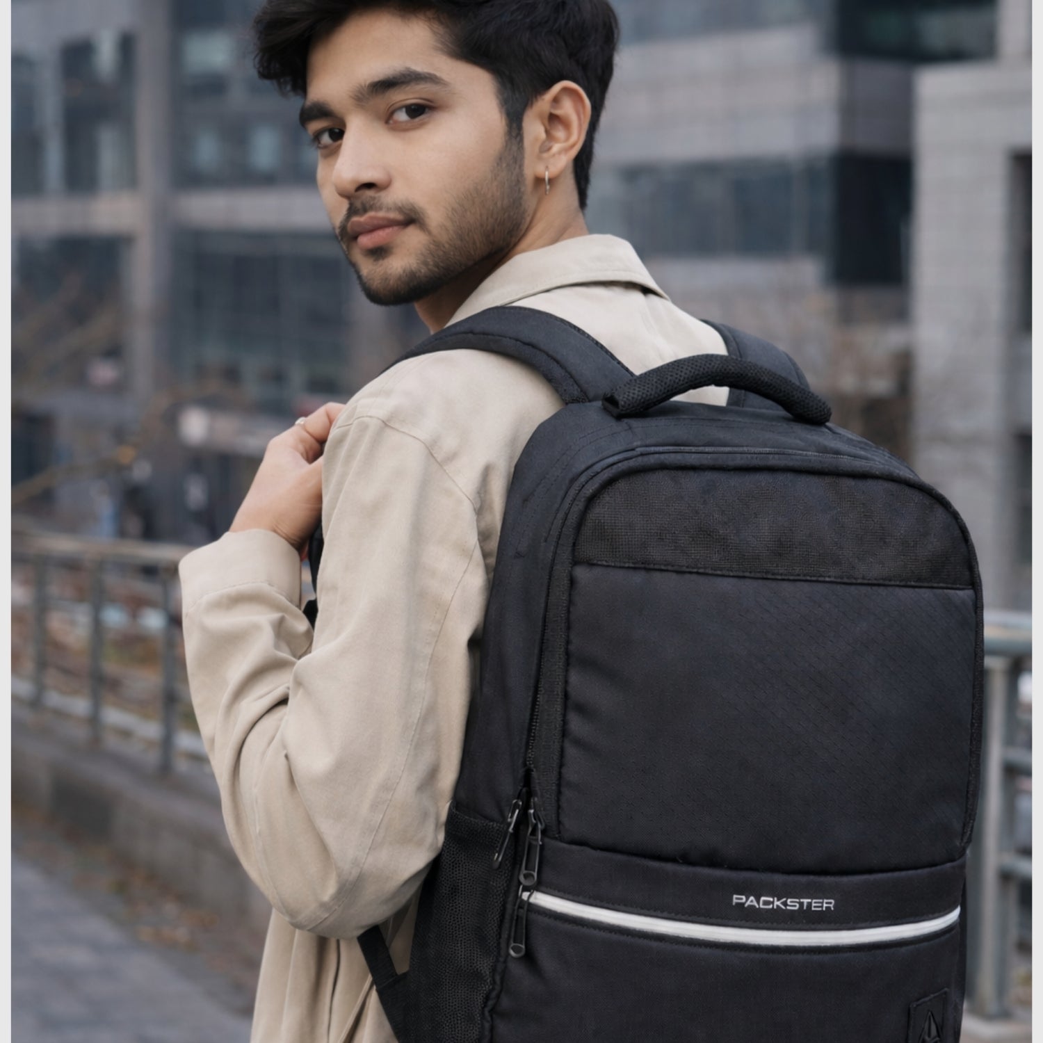 Packster Premium Matt Black Laptop Backpack – Travel, Triple Compartment, Padded Laptop Sleeve, Water-Resistant