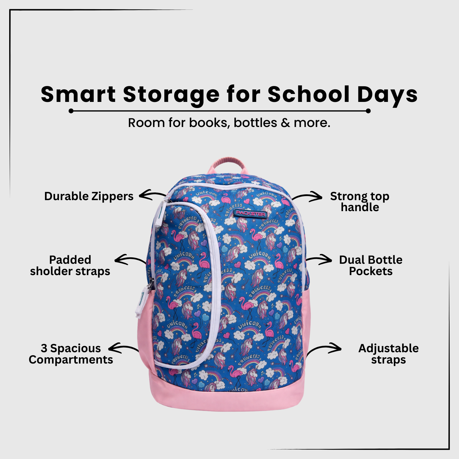 PACKSTER Princess Curious Blue Backpack – Water-Resistant, Lightweight, Multi-Compartment School Bag