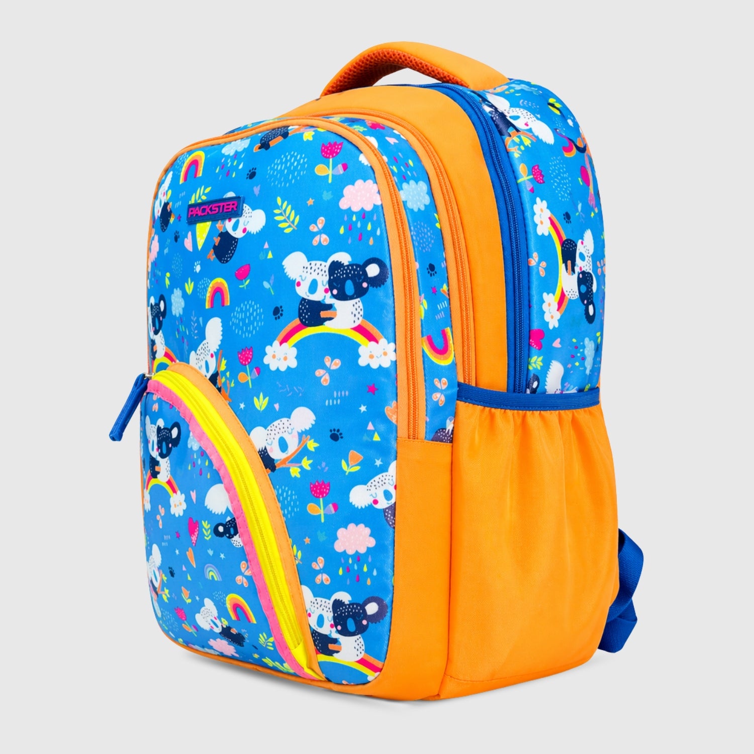 Packster BTS Raw Rainbow Light Blue 30L Kids School Backpack for Girls 8–10 Years | Koala Print Bag with Triple Compartments, Bottle Pockets & Stationery Pouch