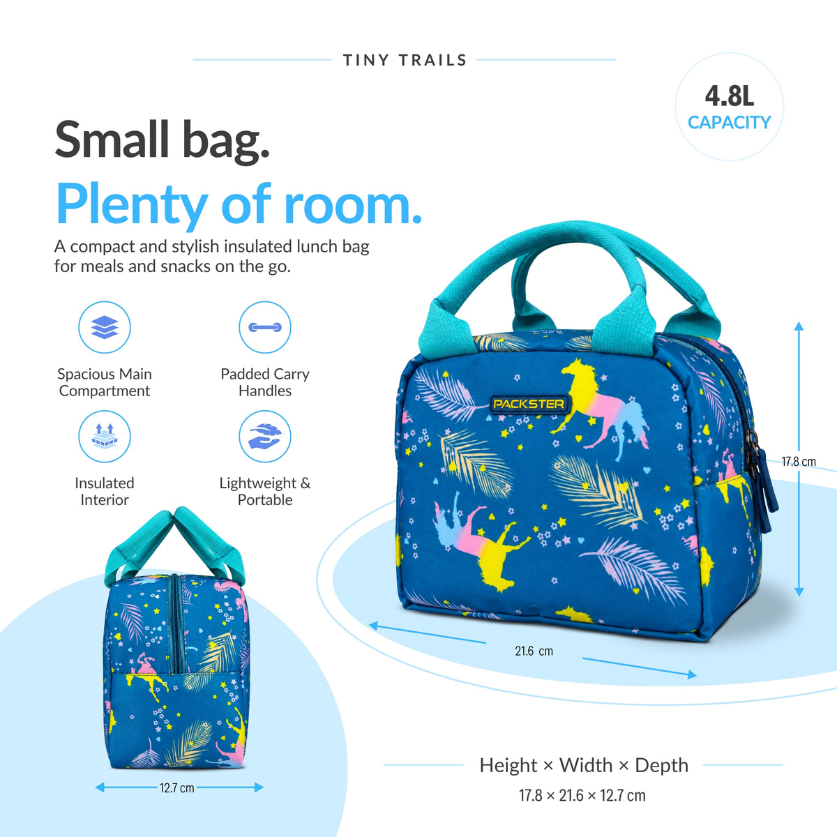 Packster Tiny Trails Teal 4.8L Lunch Bag for Girls