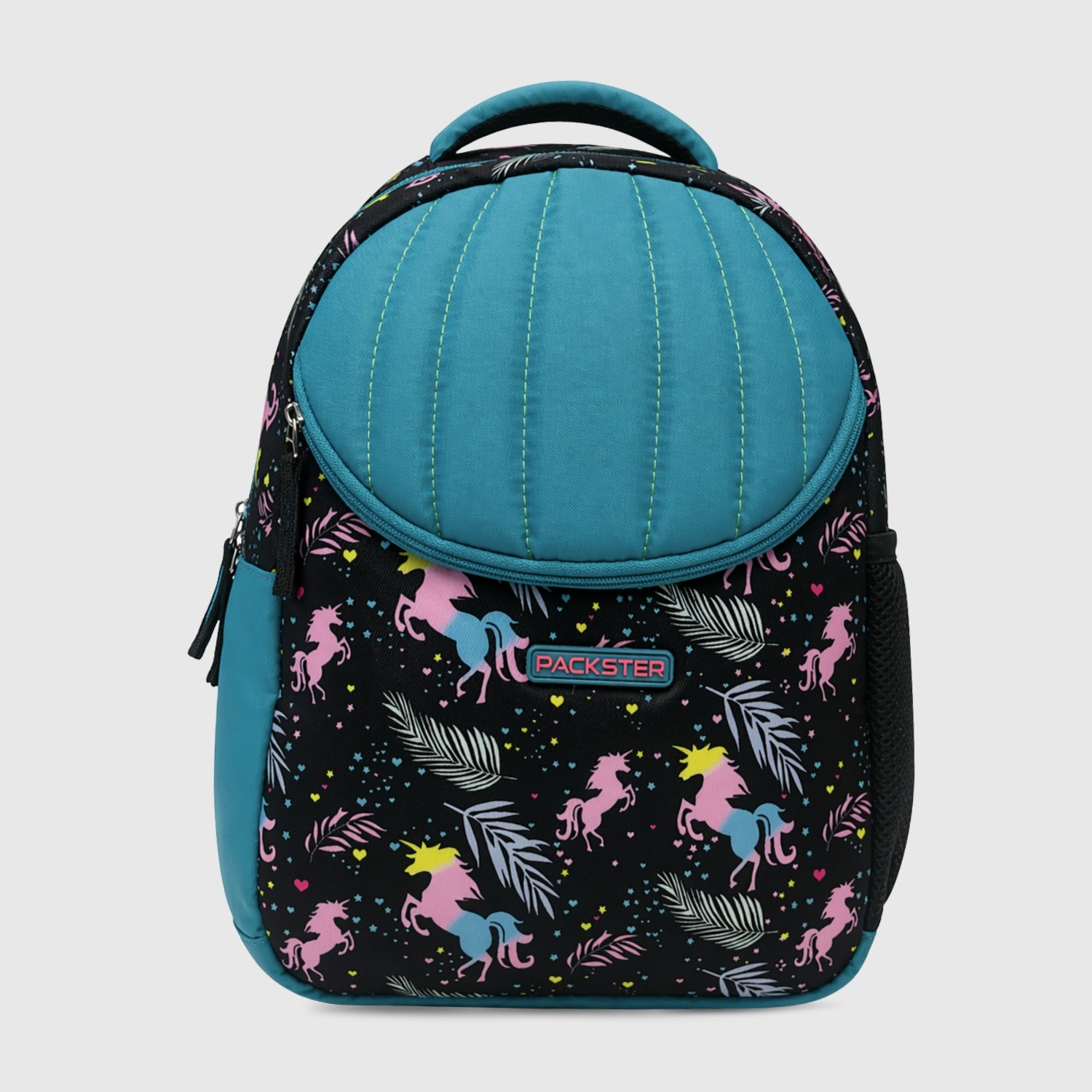 Packster SMALL-FLICKA Aqua  Black 9L Toddler Backpack | Knit Twill Polyester | Water-Resistant Kids School Bag | Padded Back | Bottle Holder | Adjustable Straps | School Bag for kids 2–5 Years