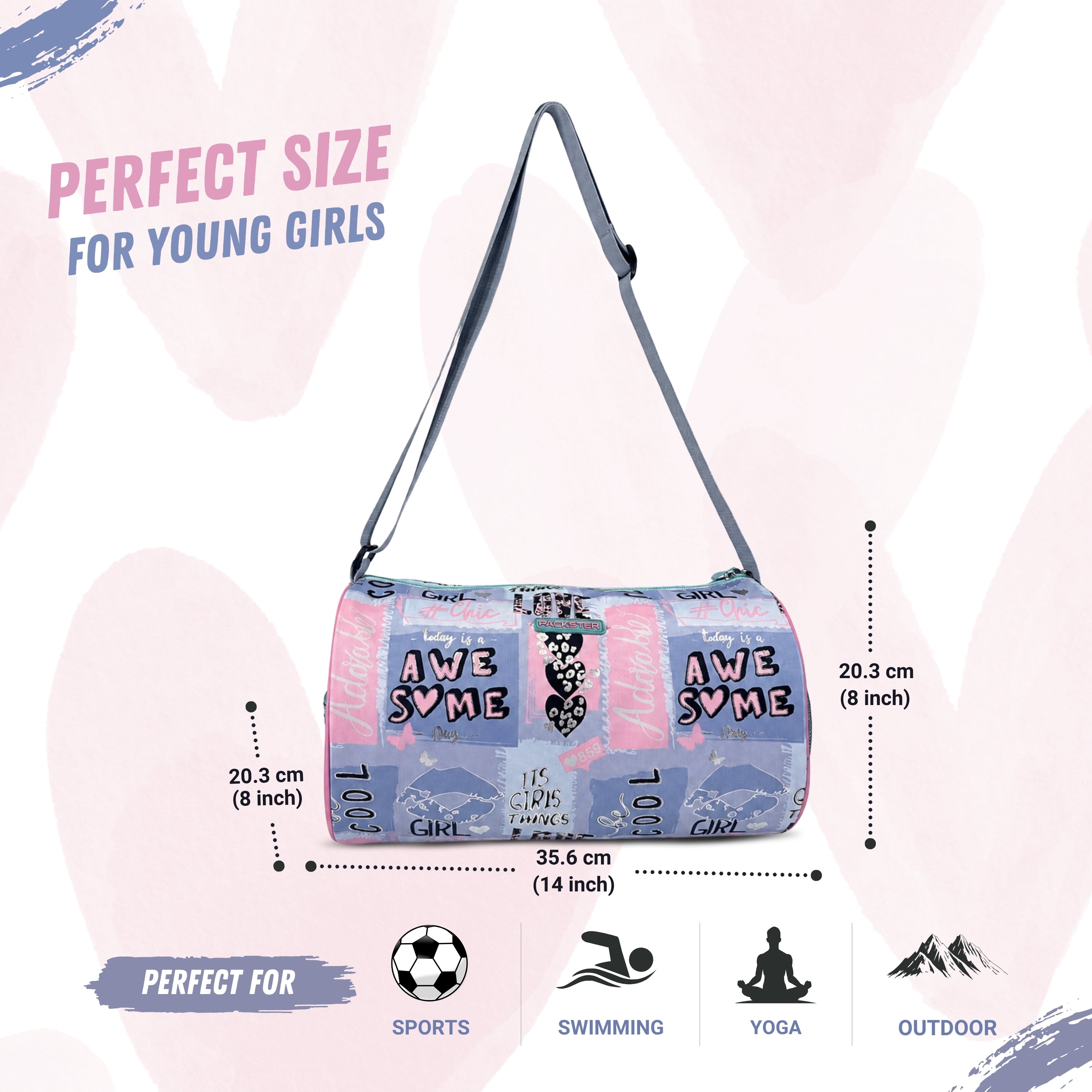 Packster Heart 15L Cool Blue Kids Duffle Bag for Girls