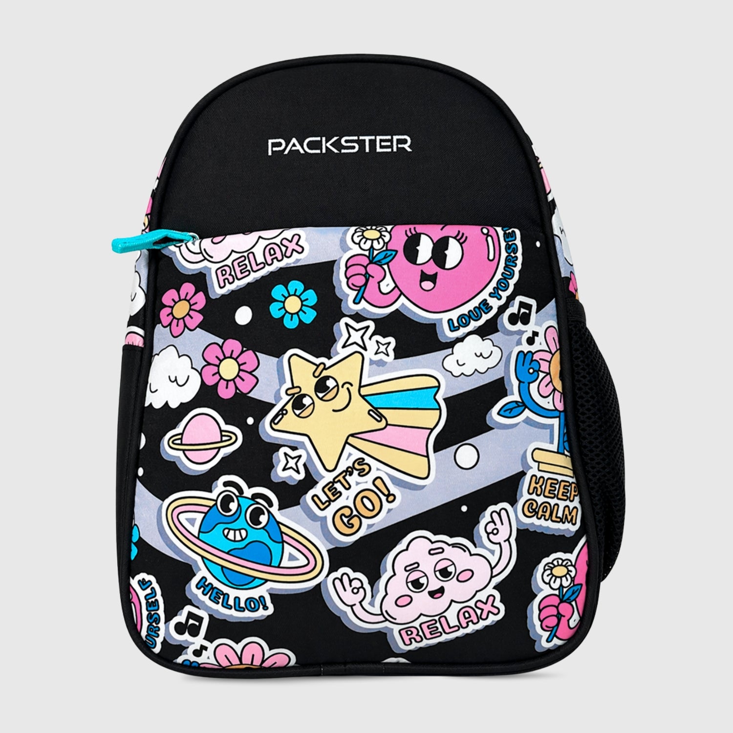 Packster SMALL-RELAX black 9L Toddler Backpack | Knit Twill Polyester | Water-Resistant Kids School Bag | Padded Back | Bottle Holder | Adjustable Straps | School bag for kids 2-5 Years