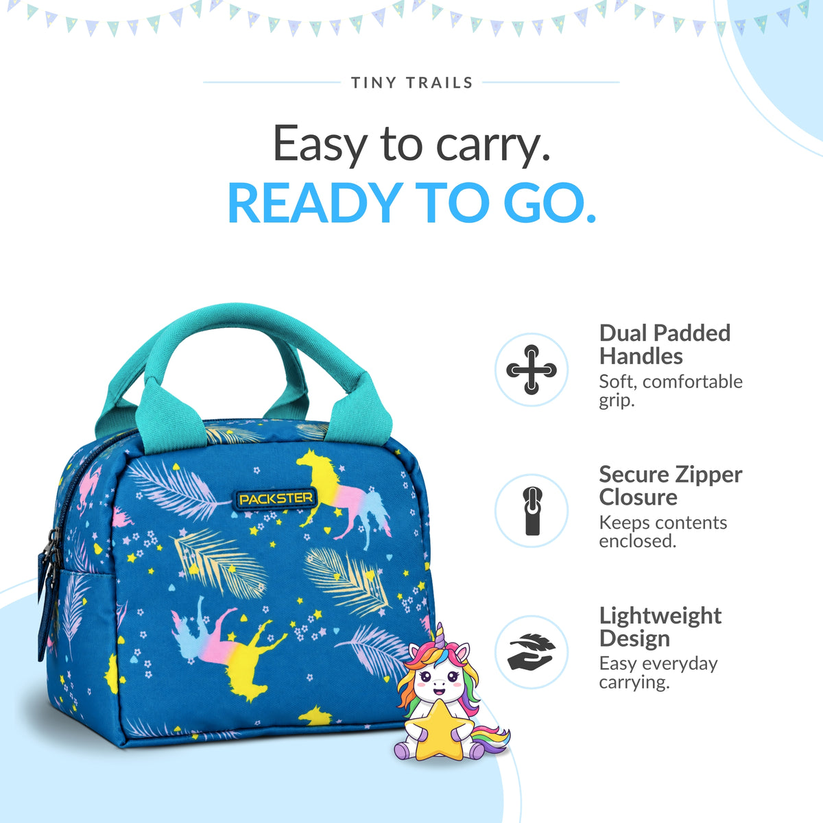 Packster Tiny Trails Teal 4.8L Lunch Bag for Girls