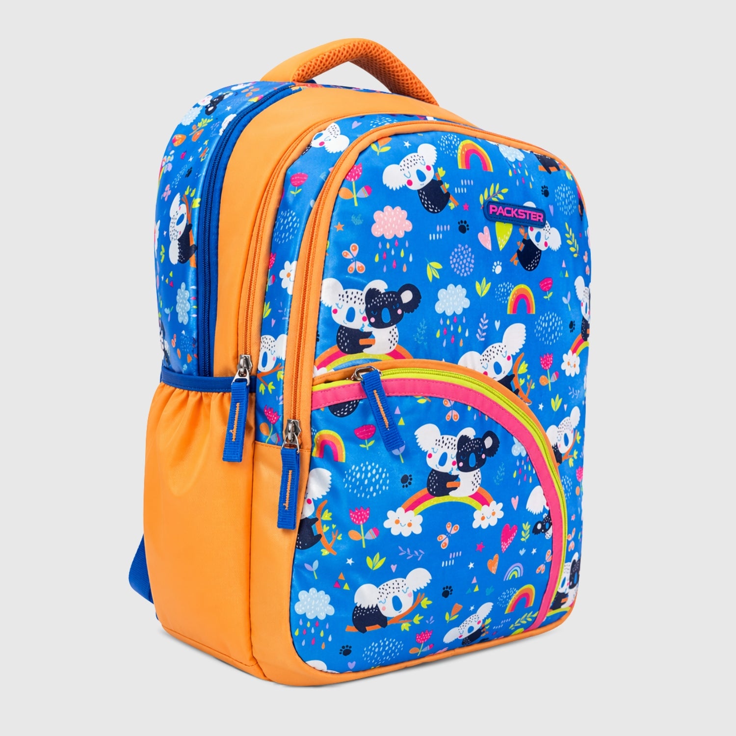 Packster BTS Raw Rainbow Light Blue 30L Kids School Backpack for Girls 8–10 Years | Koala Print Bag with Triple Compartments, Bottle Pockets & Stationery Pouch