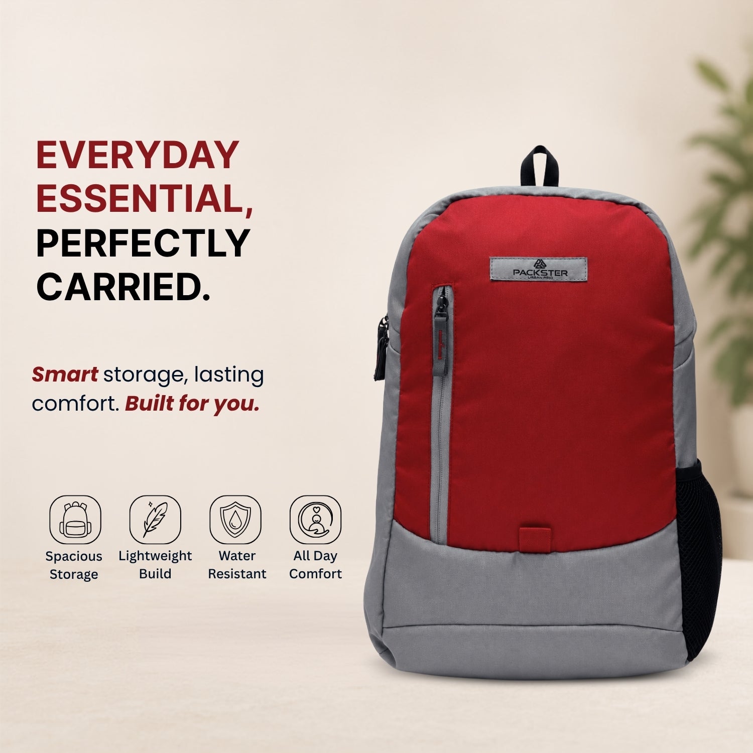 Grey Red Casual Backpack for Men &amp; Women
