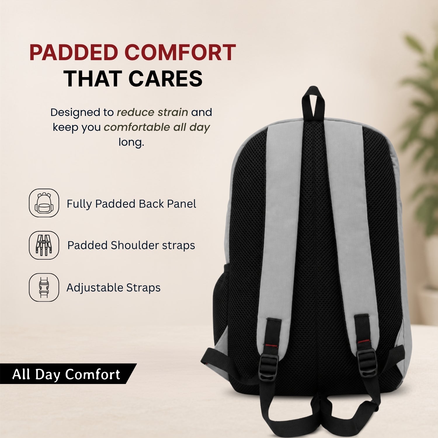 Grey Red Casual Backpack for Men &amp; Women