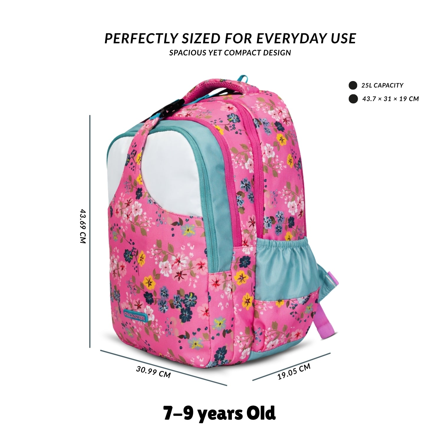 Packster Pancy Kids School Backpack | 24L  School Bags For Girls with Stationery Pouch | Lightweight | Water-Resistant | Pink Floral Design