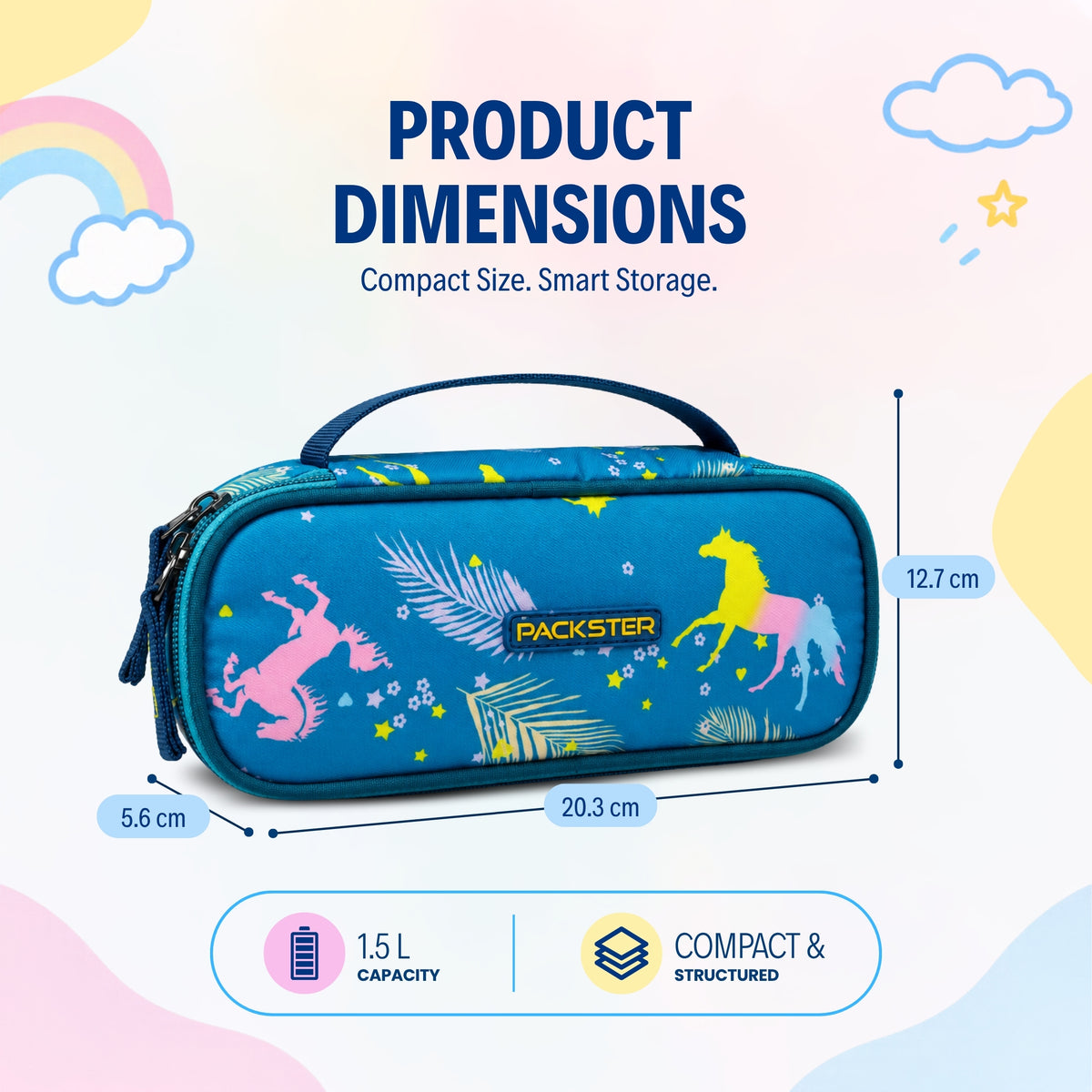 Packster Tiny Trails Teal 1.5L Unicorn Printed Pouch for Girls