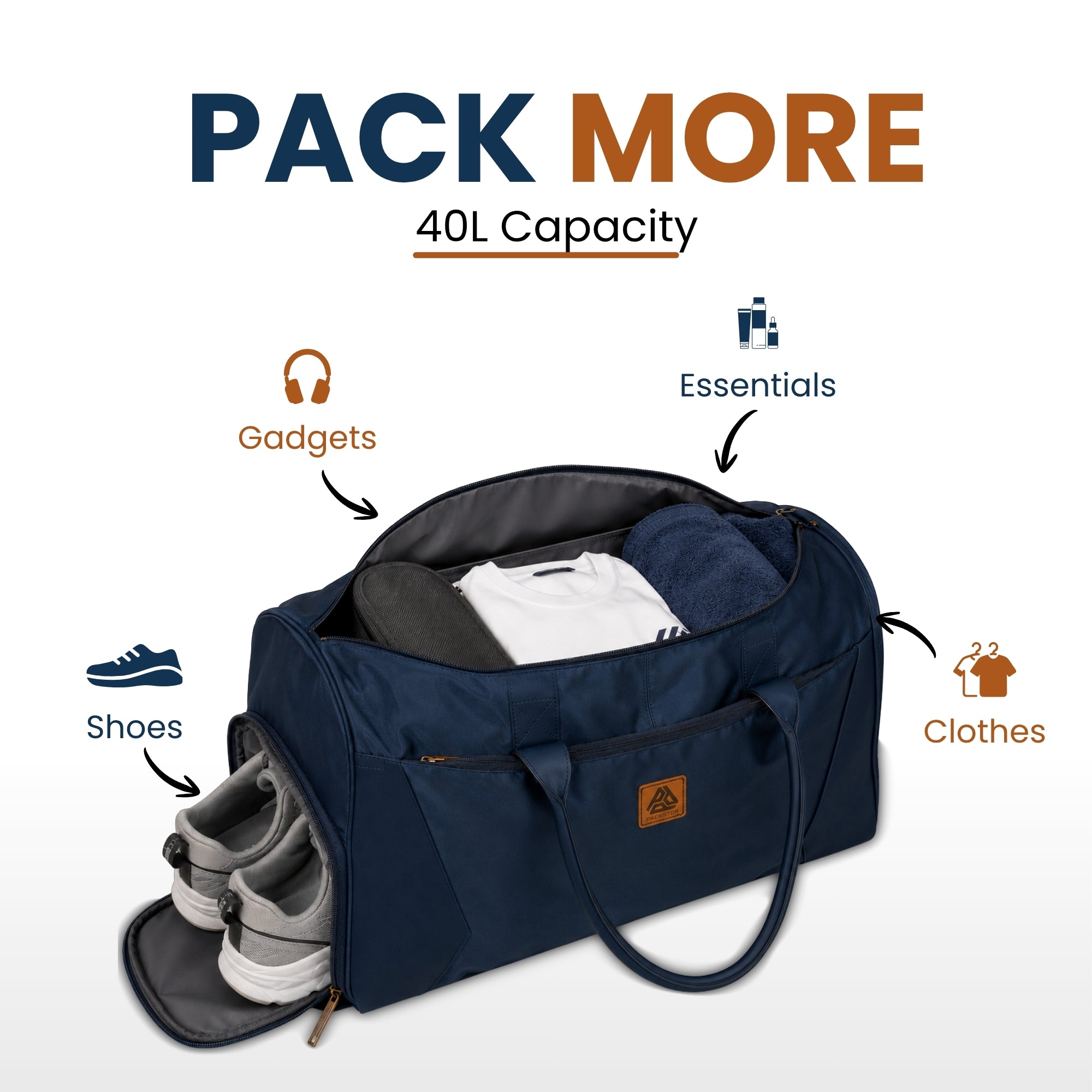 Packster Ample 40L Navy Blue Gym Backpack Style Duffle Bag for Men & Women