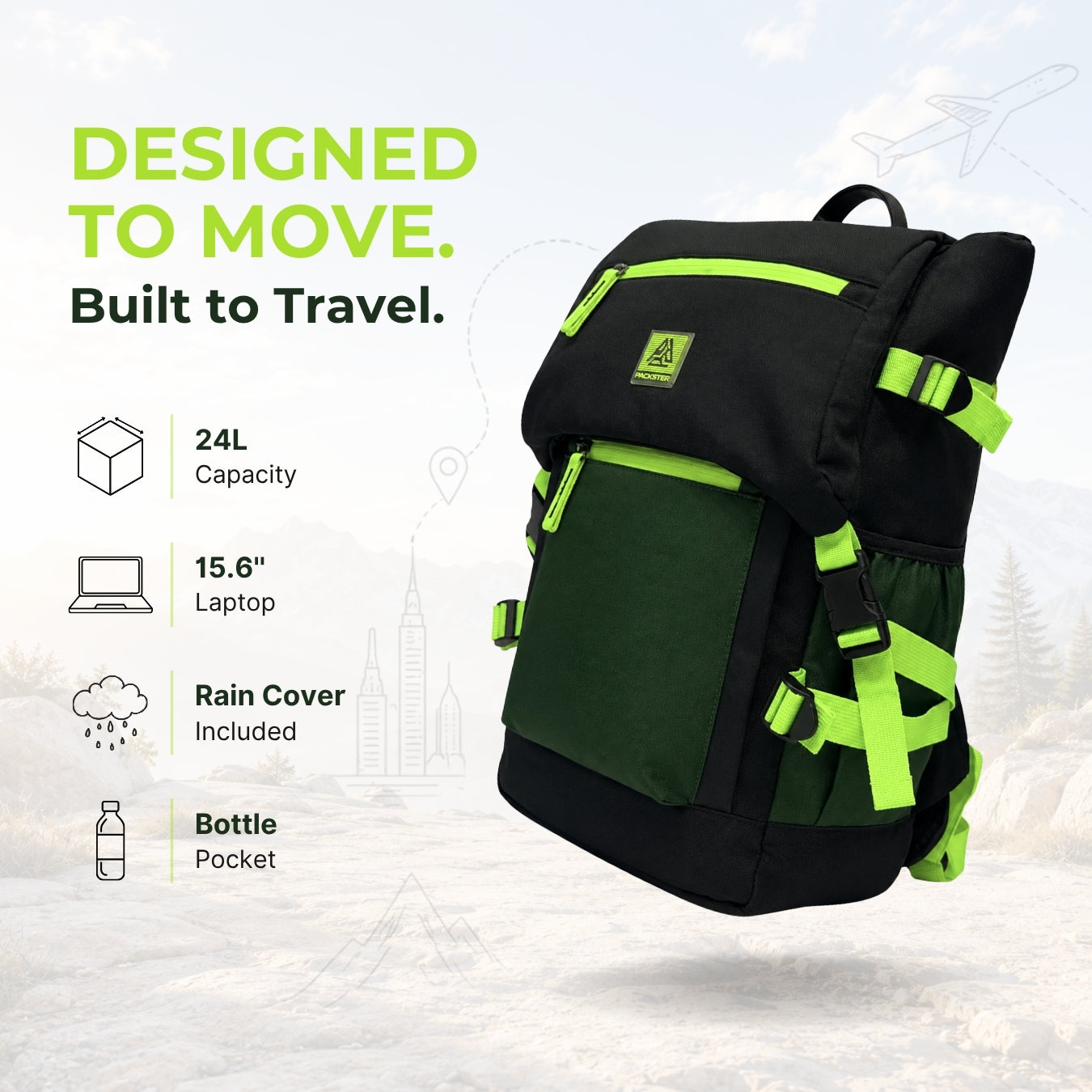 Black/Green Travel Backpack 