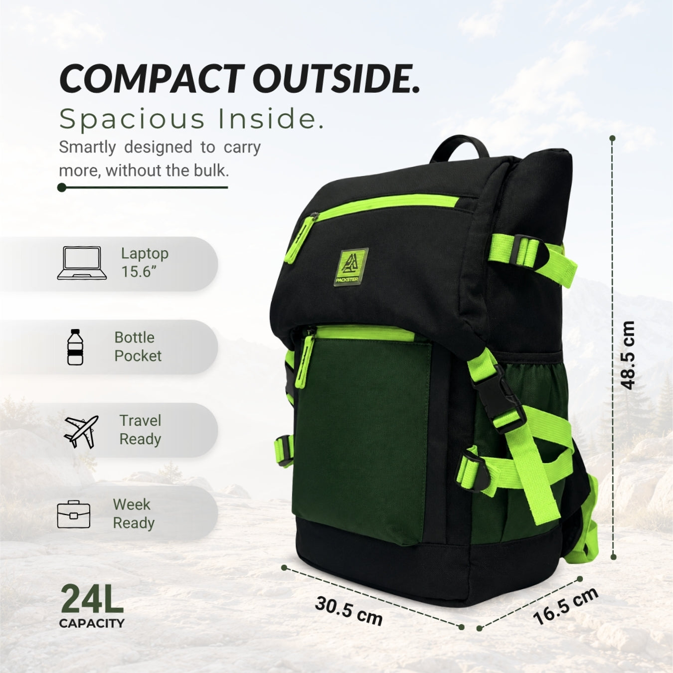 Black/Green Travel Backpack 