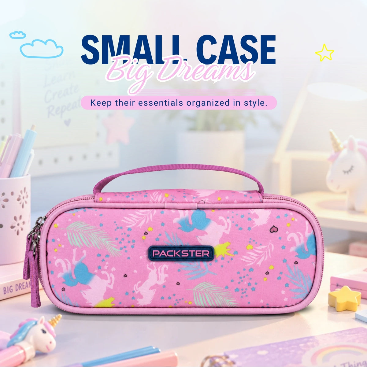 Packster Tiny Trails Pink 1.5L Unicorn Printed Pouch for Girls