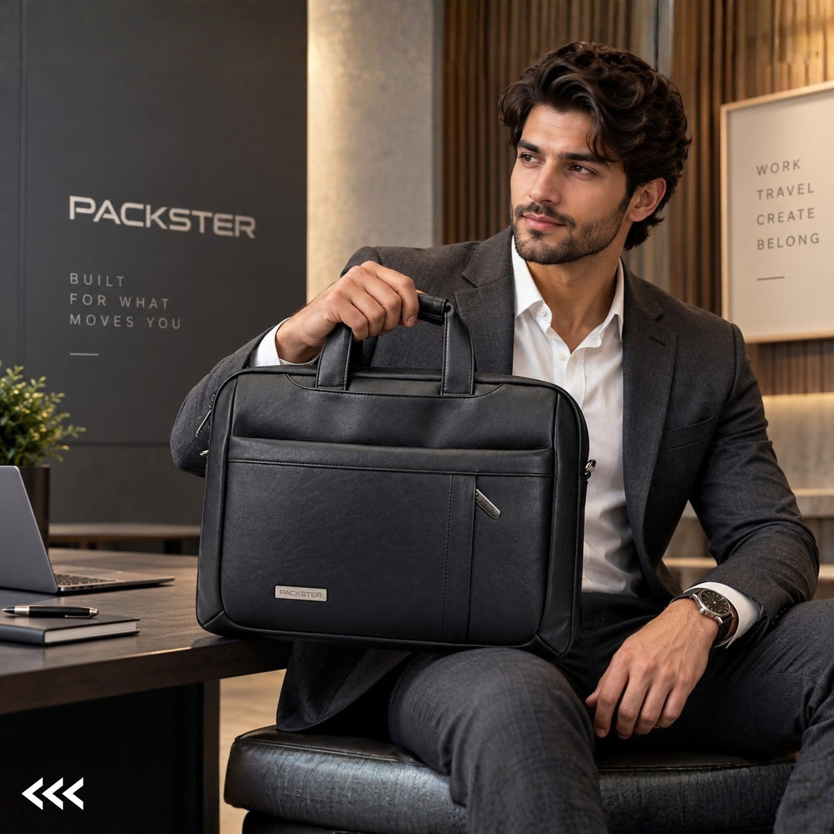 Packster Duke Black 14–16 Inch Laptop Messenger Bag for Men